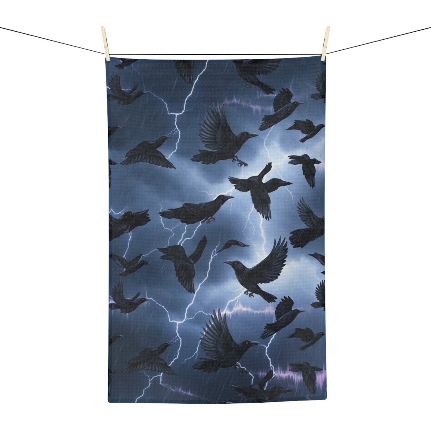 Kitchen Towel - Black Birds in the Storm Microfiber Tea Towel