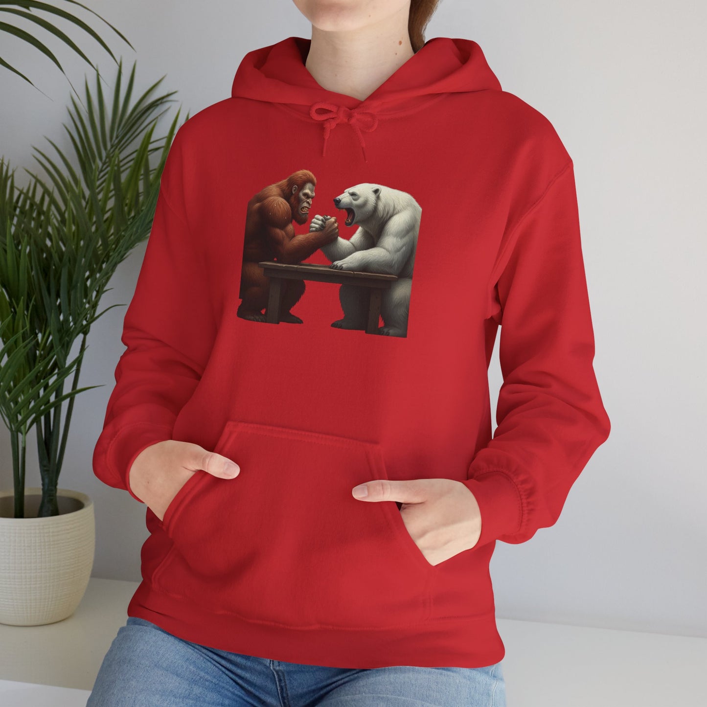 Bigfoot Arm Wrestling Polar Bear Hoodie - Unisex Sweatshirt