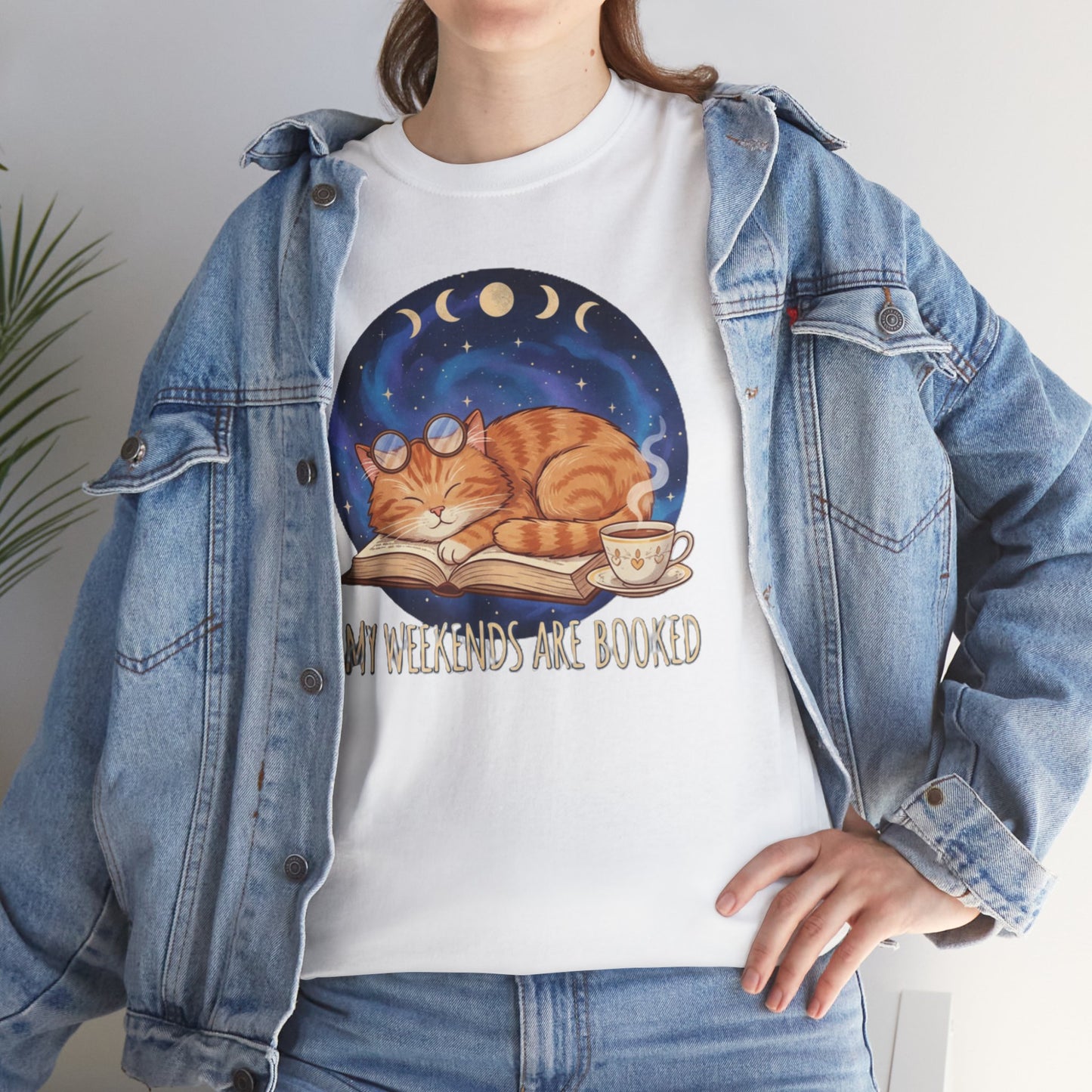 Sleeping Orange Cat shirt | My Weekends Are Booked, moon phases, cozy cat tee