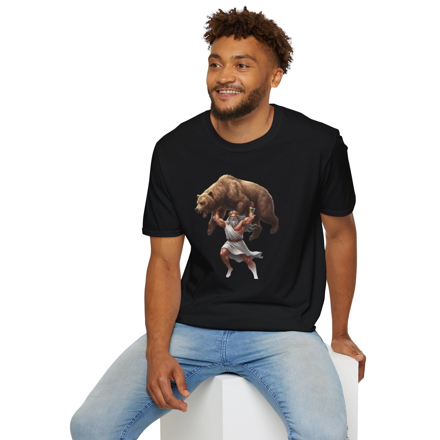 Mythical Greek Zues Softstyle T-Shirt with Grizzly Bear Design