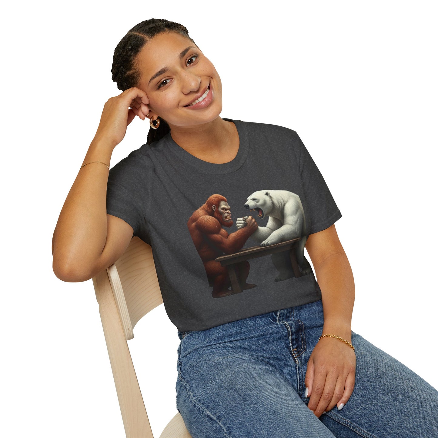 Graphic T-shirt - Bigfoot Arm Wrestling Polar Bear Design