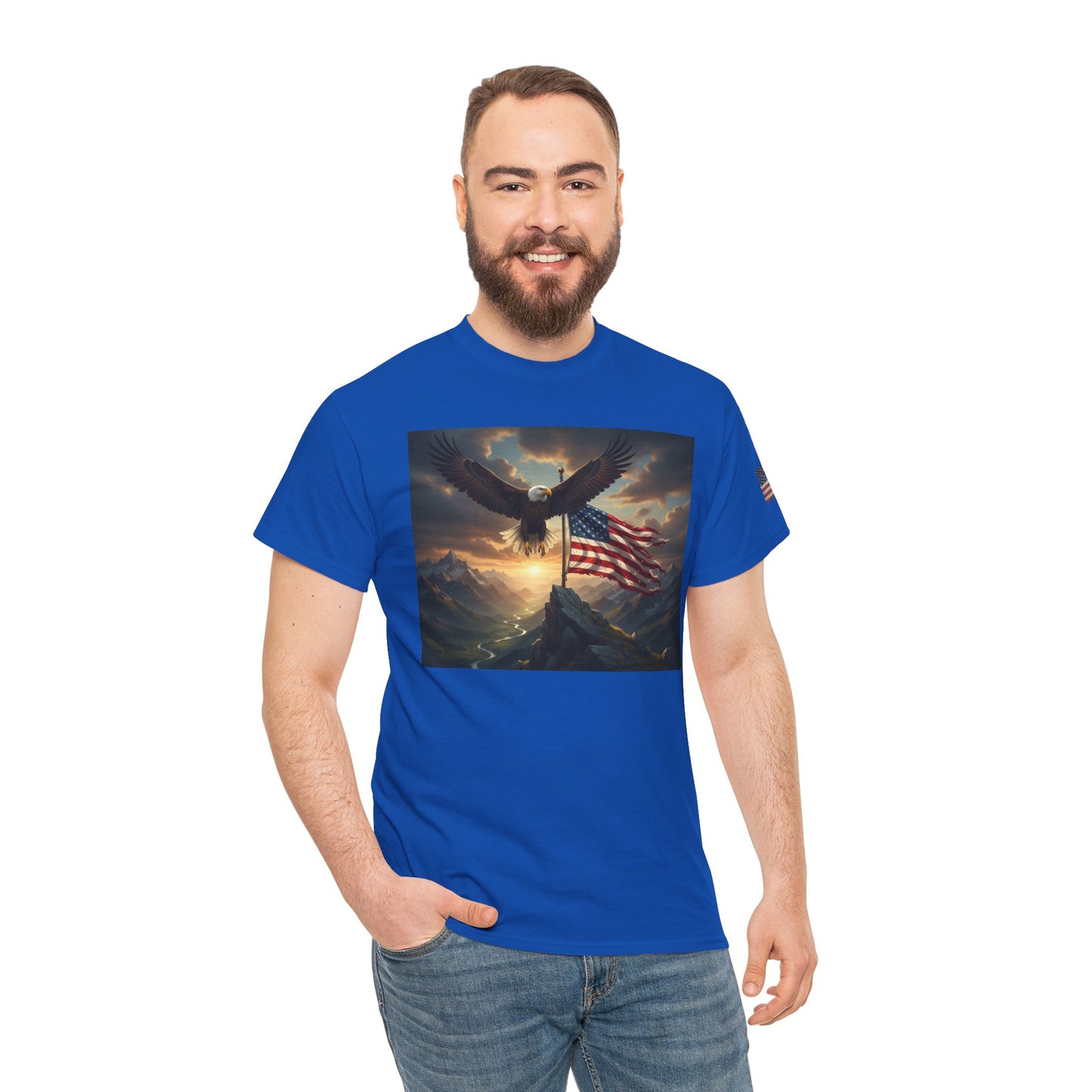 Patriotic Tee with Bald Eagle and Flag