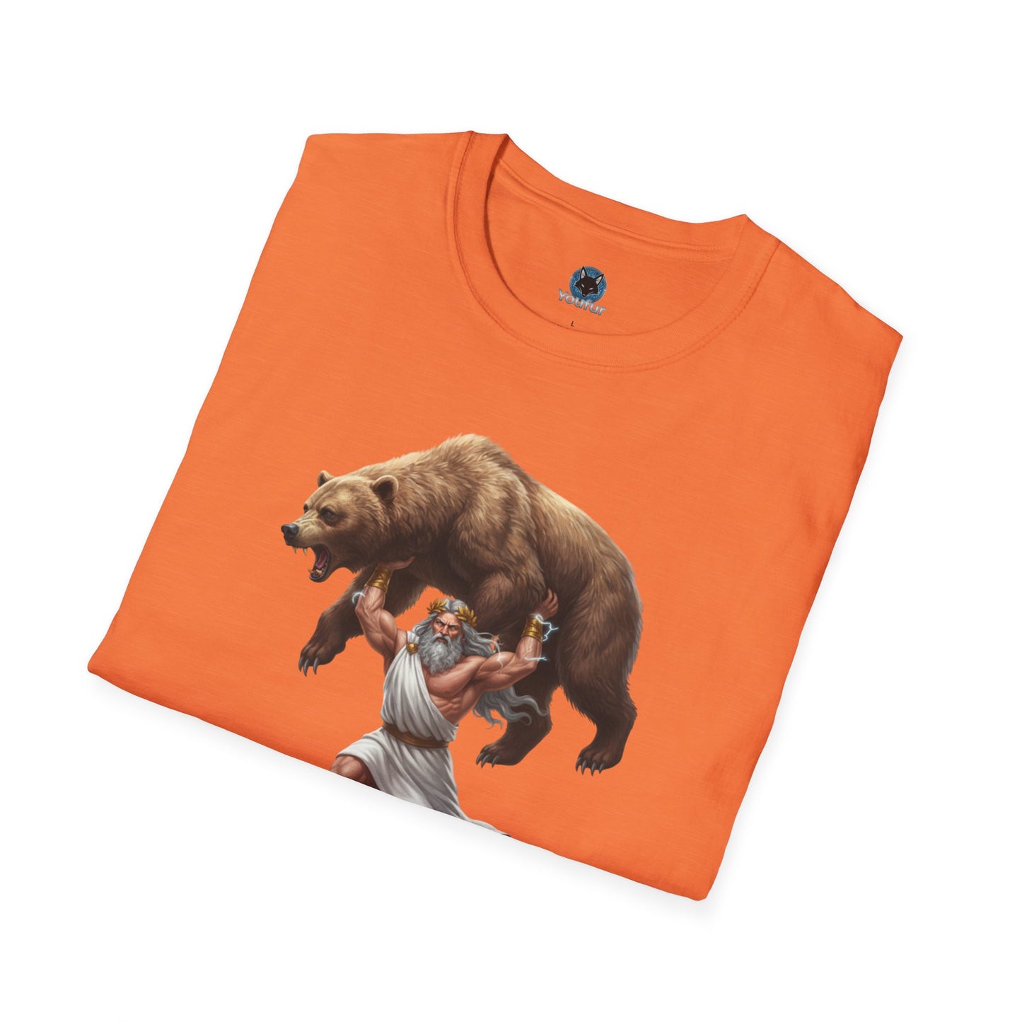 Mythical Greek Zues Softstyle T-Shirt with Grizzly Bear Design