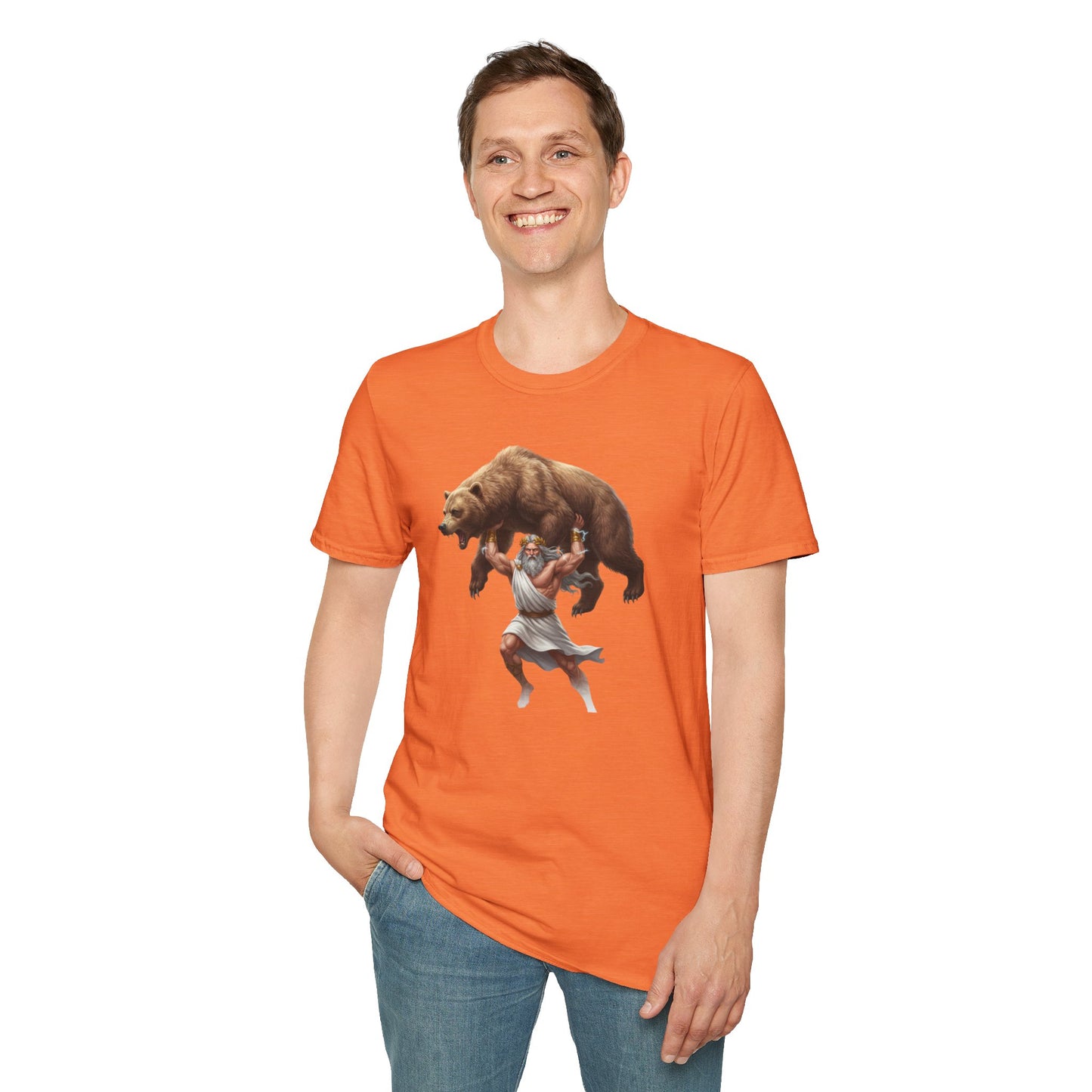 Mythical Greek Zues Softstyle T-Shirt with Grizzly Bear Design
