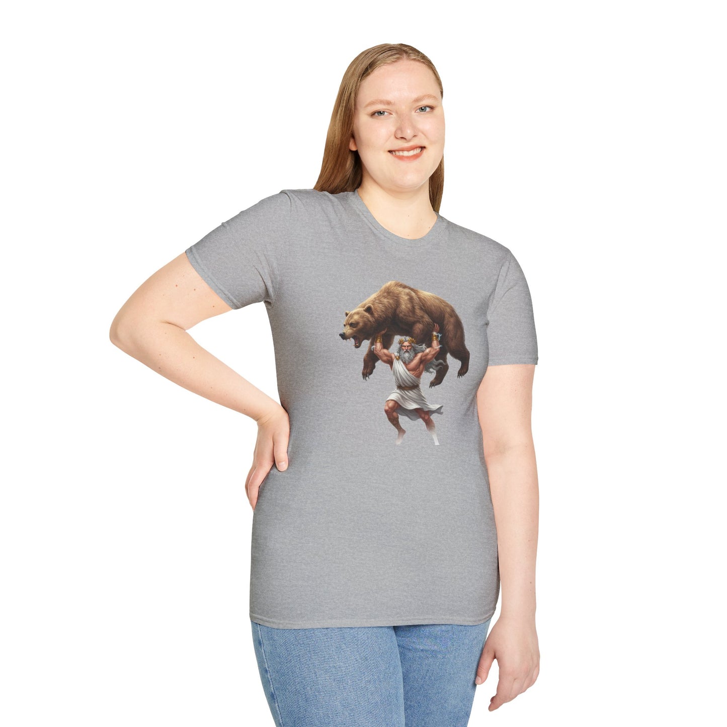 Mythical Greek Zues Softstyle T-Shirt with Grizzly Bear Design