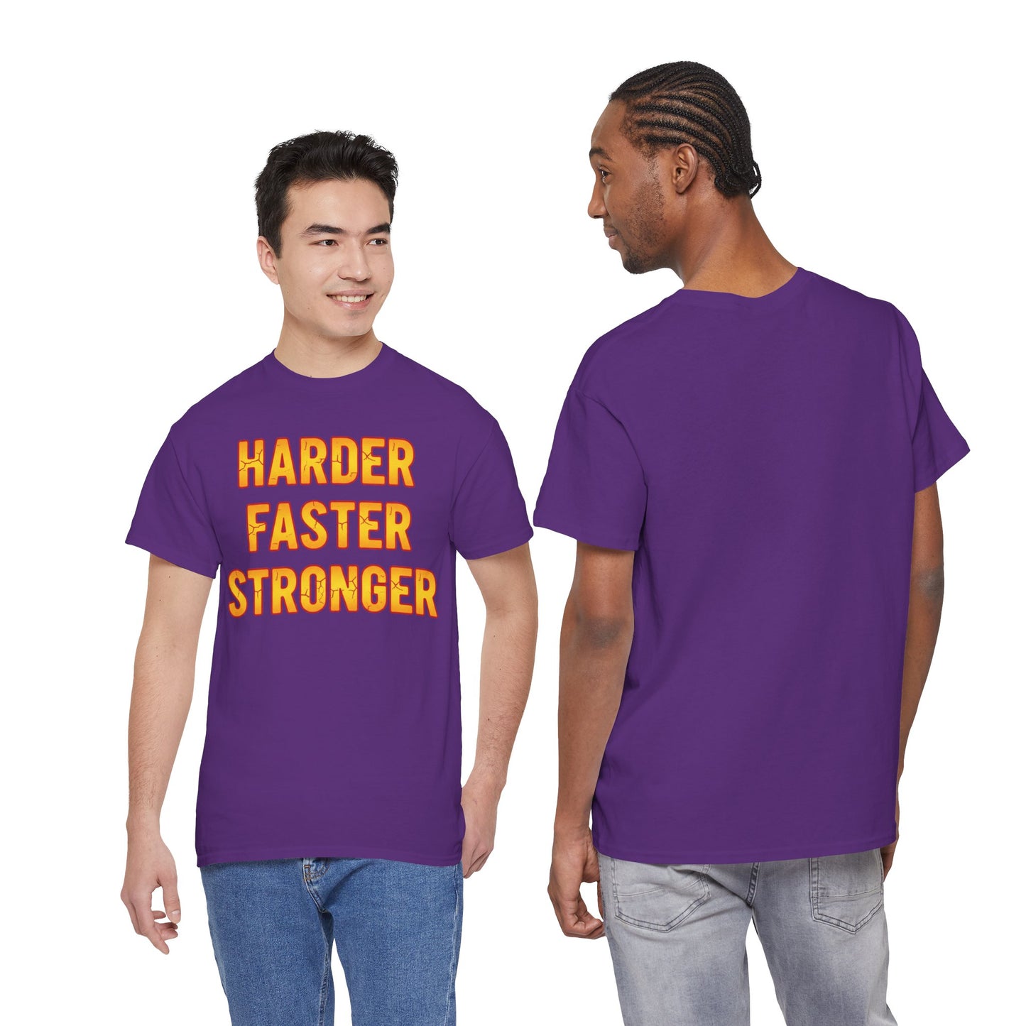 Harder Faster Stronger Tee | Motivational Workout Shirt, Bold Orange Text