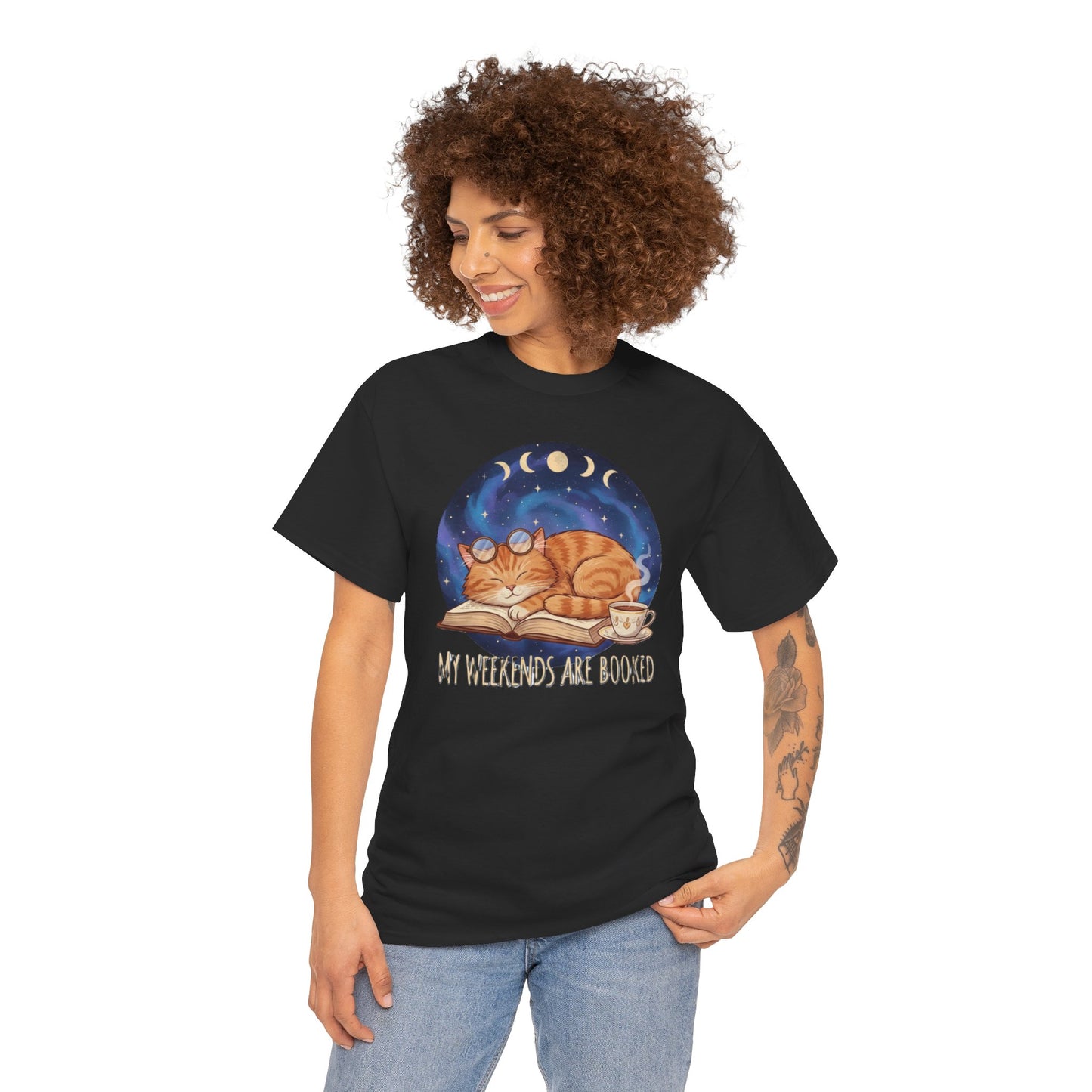Sleeping Orange Cat shirt | My Weekends Are Booked, moon phases, cozy cat tee