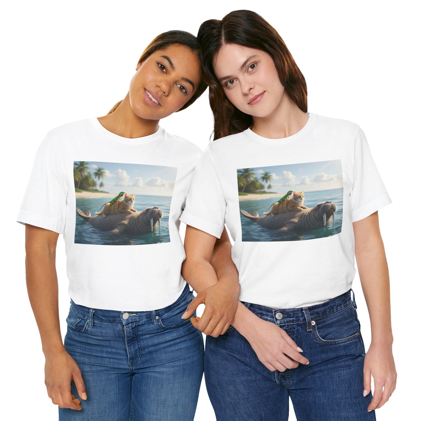 Ocean Friends Unisex T-Shirt - Walrus Cat Lizard Design