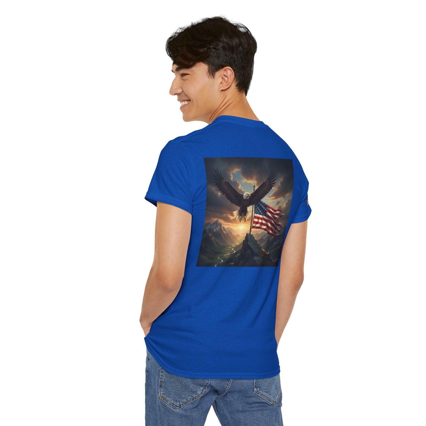 Patriotic Tee with Bald Eagle and Flag