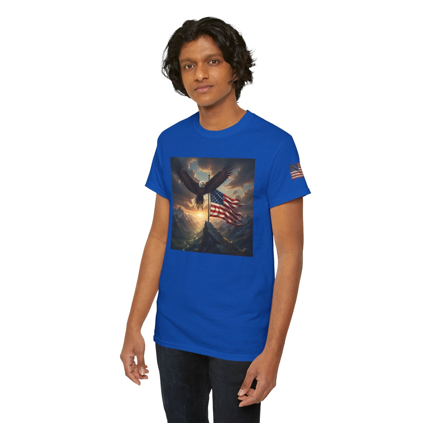 Patriotic Tee with Bald Eagle and Flag