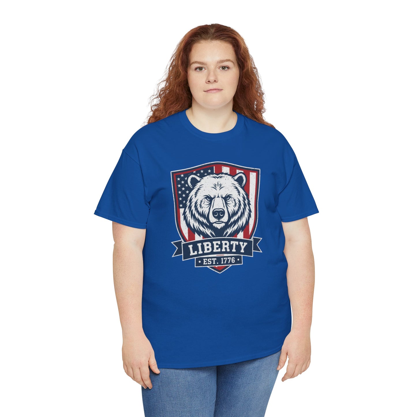 Patriotic Bear Shirt -  USA Flag Shield Tee - Liberty Est 1776 Top s- 4th of July Gift - American Animal Apparel
