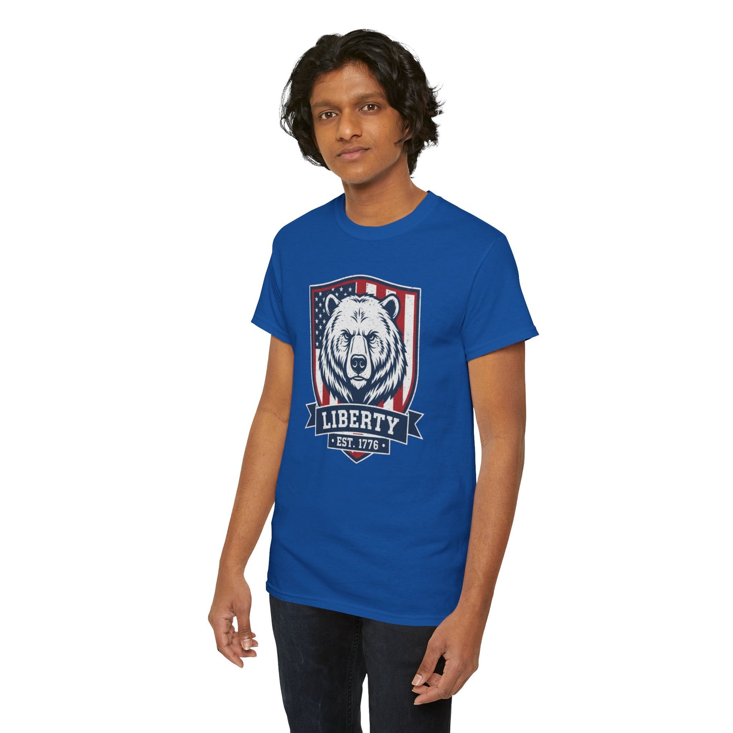 Patriotic Bear Shirt -  USA Flag Shield Tee - Liberty Est 1776 Top s- 4th of July Gift - American Animal Apparel
