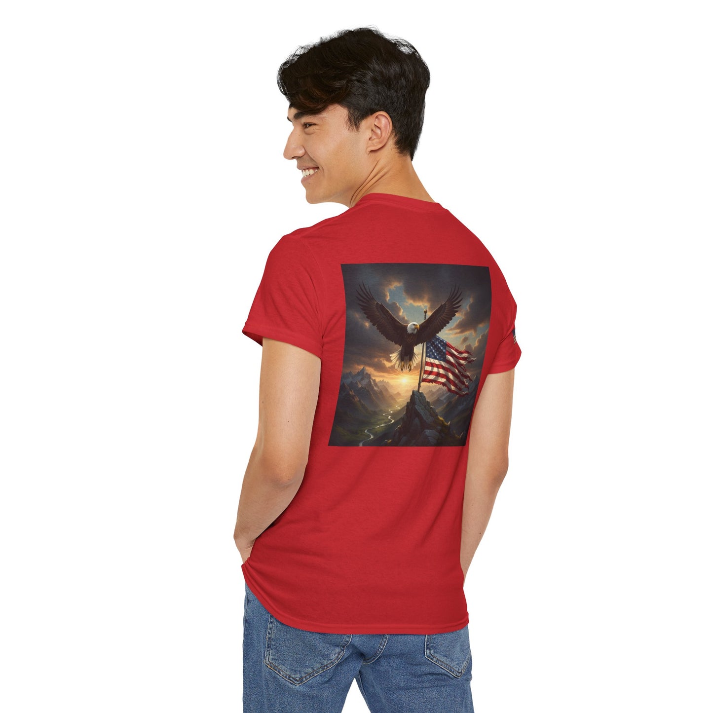 Patriotic Tee with Bald Eagle and Flag
