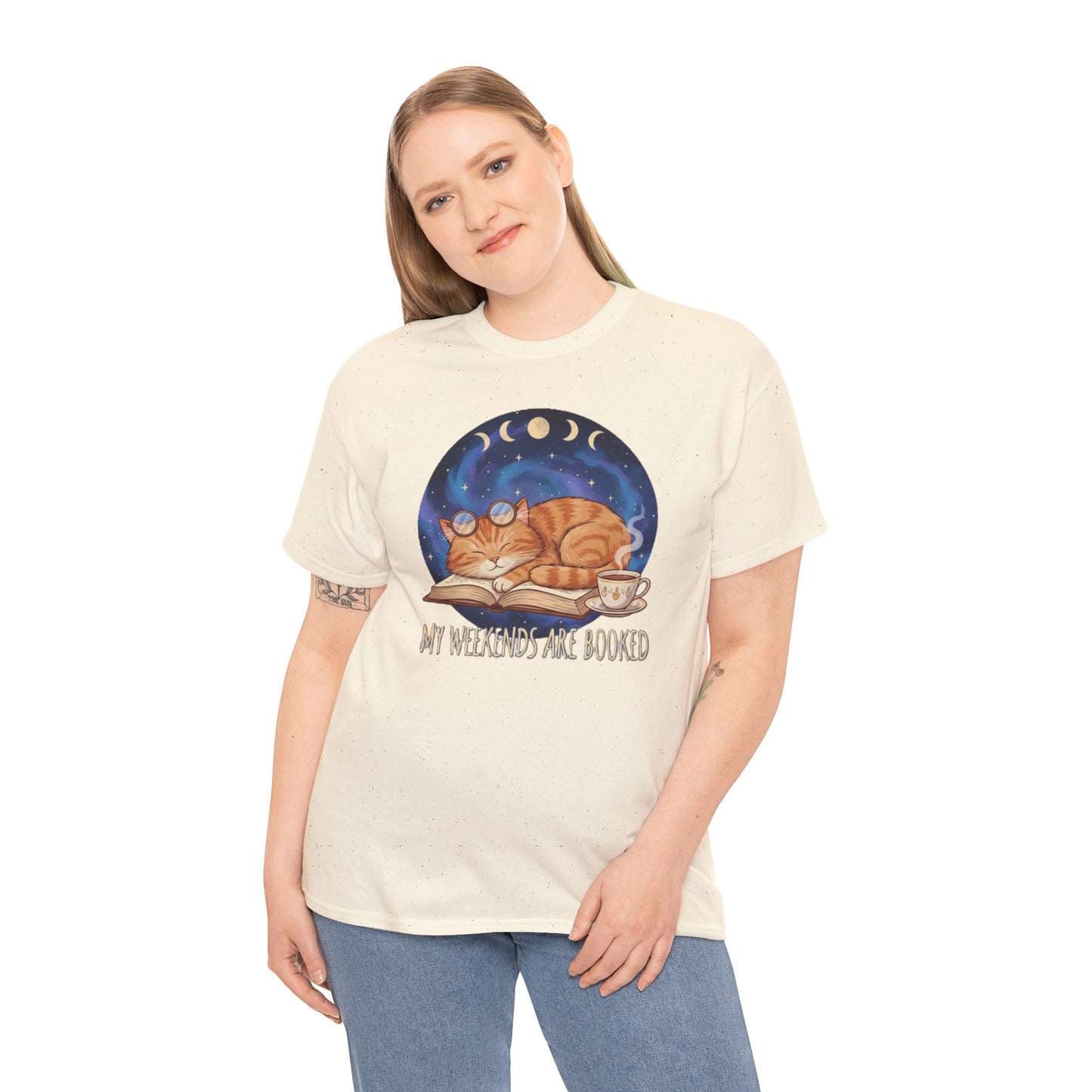 Sleeping Orange Cat shirt | My Weekends Are Booked, moon phases, cozy cat tee