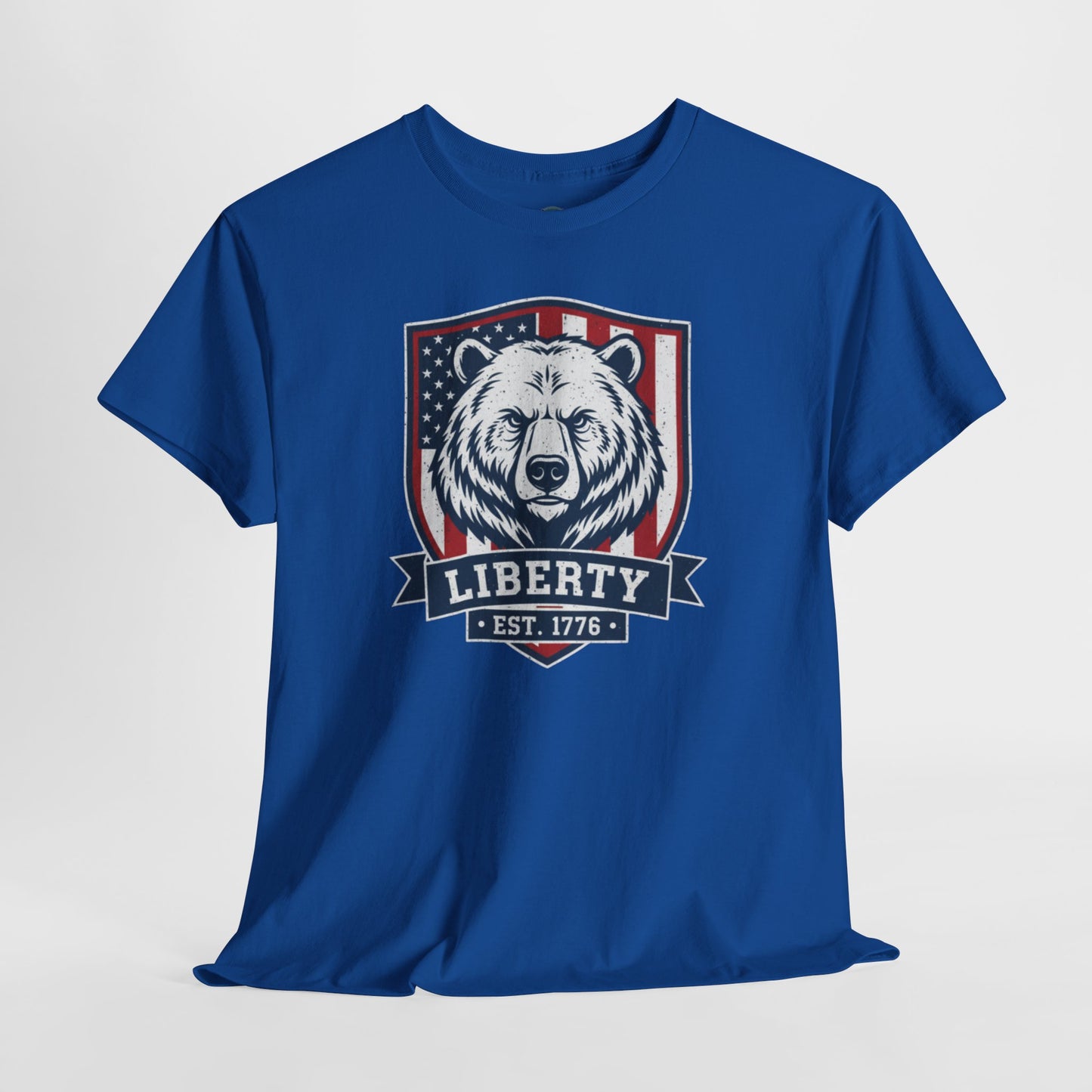 Patriotic Bear Shirt -  USA Flag Shield Tee - Liberty Est 1776 Top s- 4th of July Gift - American Animal Apparel