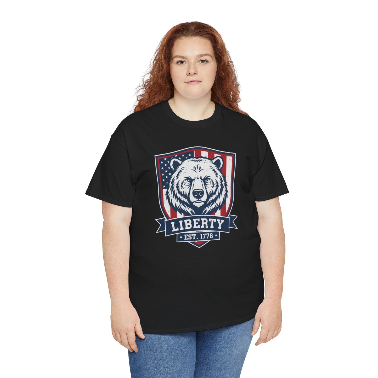 Patriotic Bear Shirt -  USA Flag Shield Tee - Liberty Est 1776 Top s- 4th of July Gift - American Animal Apparel