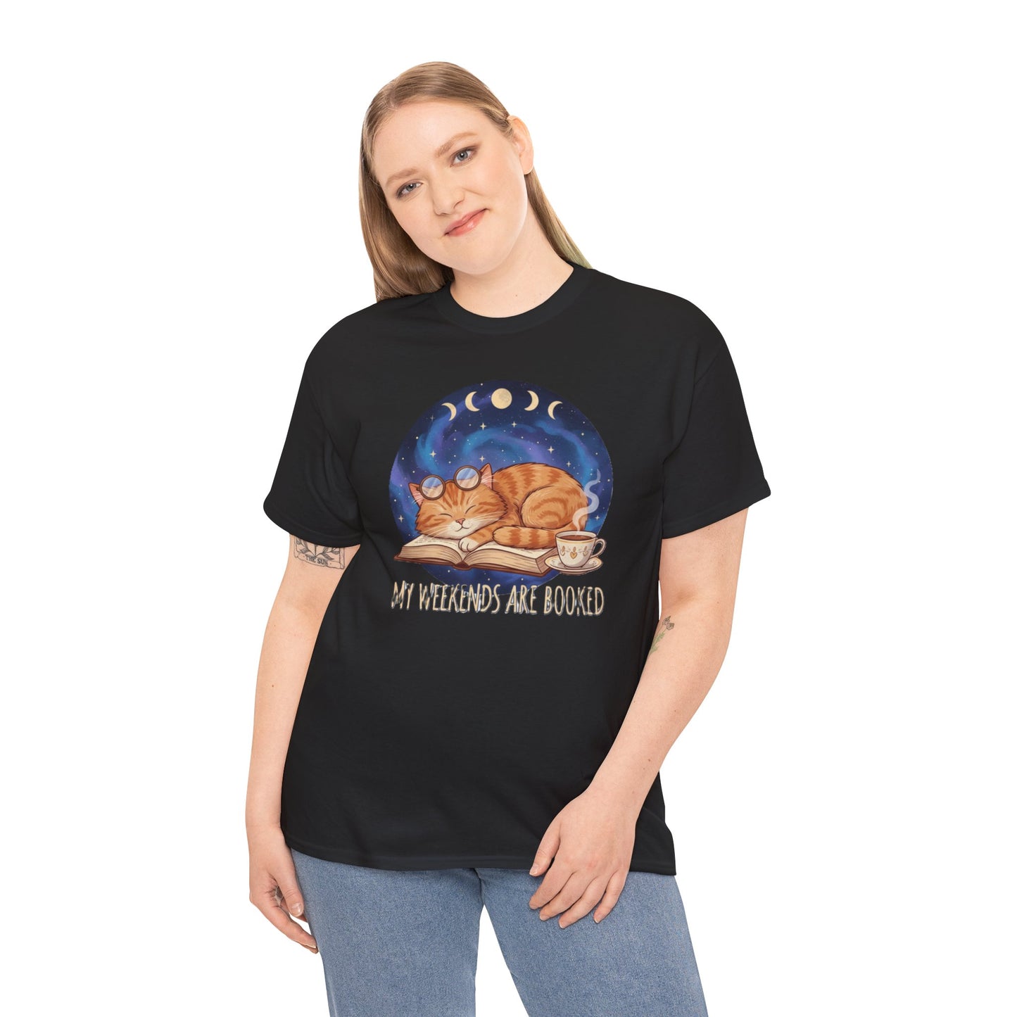 Sleeping Orange Cat shirt | My Weekends Are Booked, moon phases, cozy cat tee