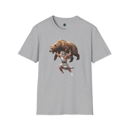 Mythical Greek Zues Softstyle T-Shirt with Grizzly Bear Design
