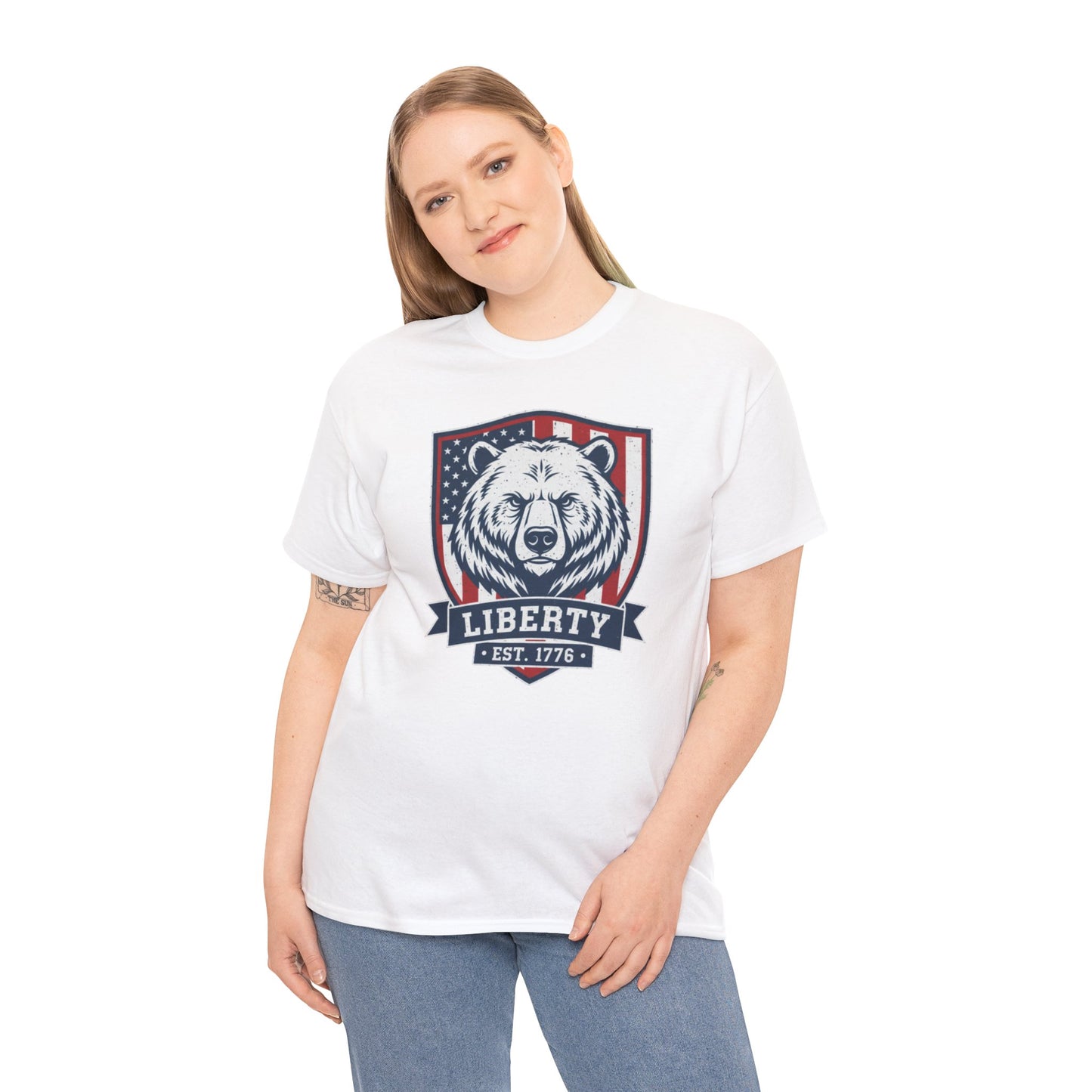 Patriotic Bear Shirt -  USA Flag Shield Tee - Liberty Est 1776 Top s- 4th of July Gift - American Animal Apparel