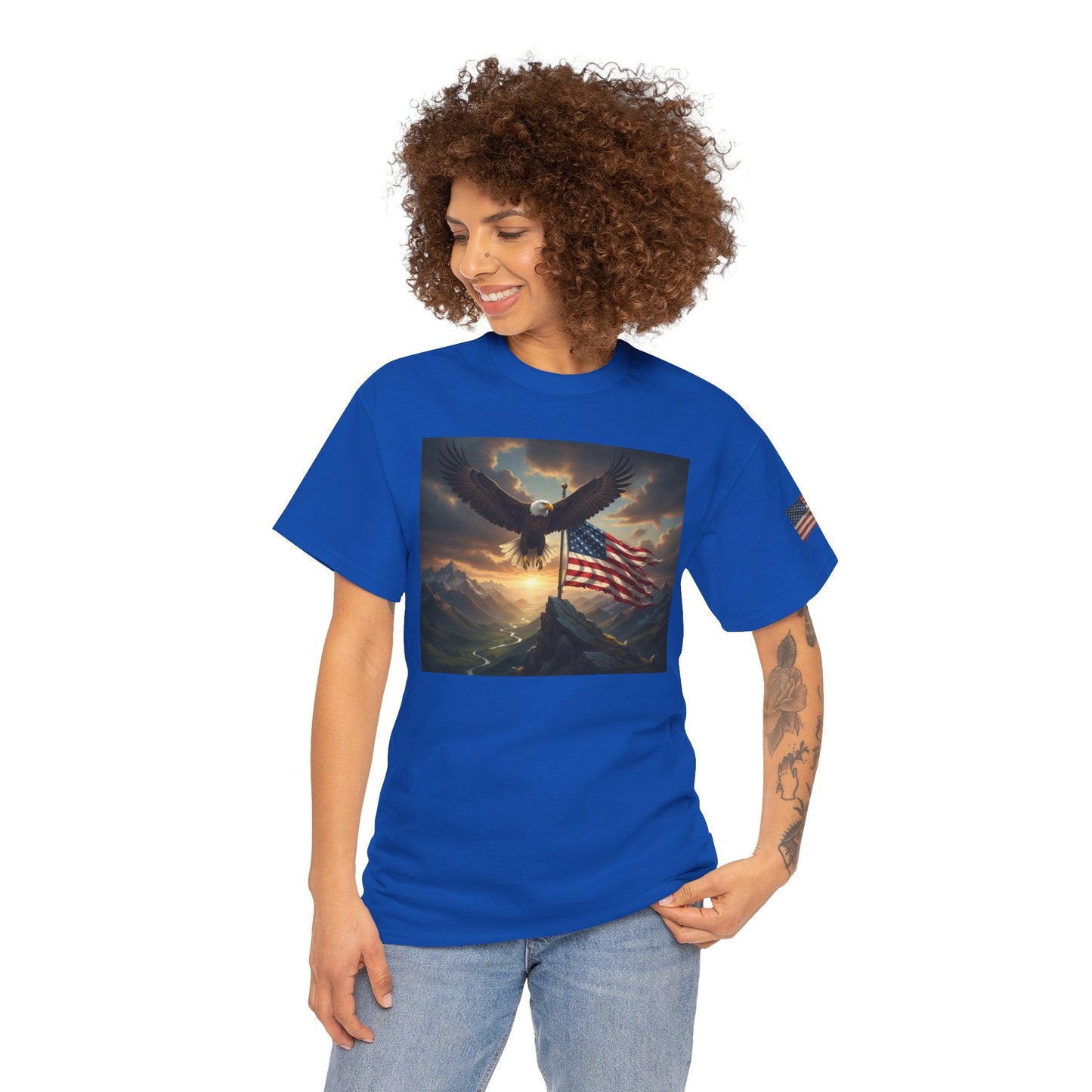 Patriotic Tee with Bald Eagle and Flag