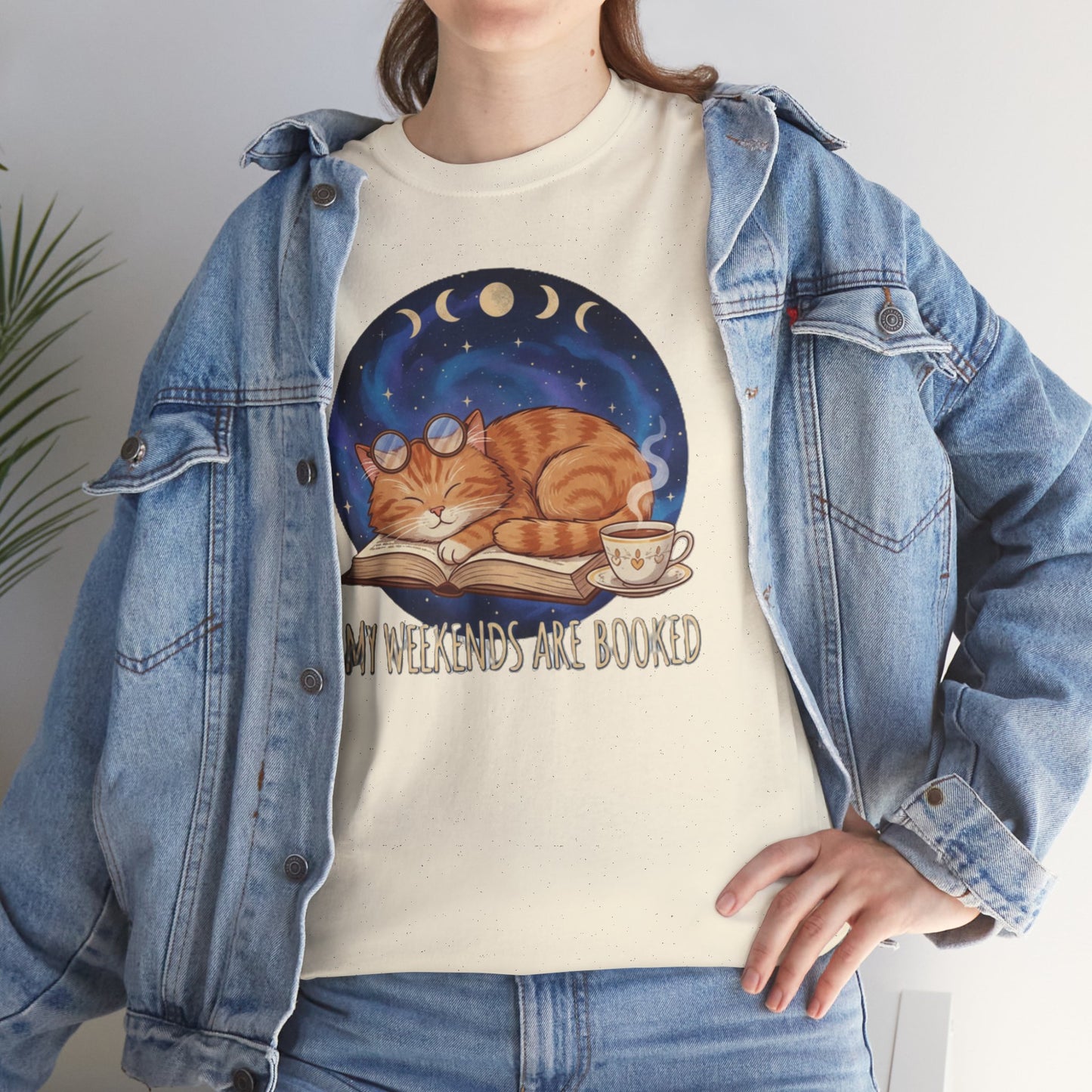 Sleeping Orange Cat shirt | My Weekends Are Booked, moon phases, cozy cat tee