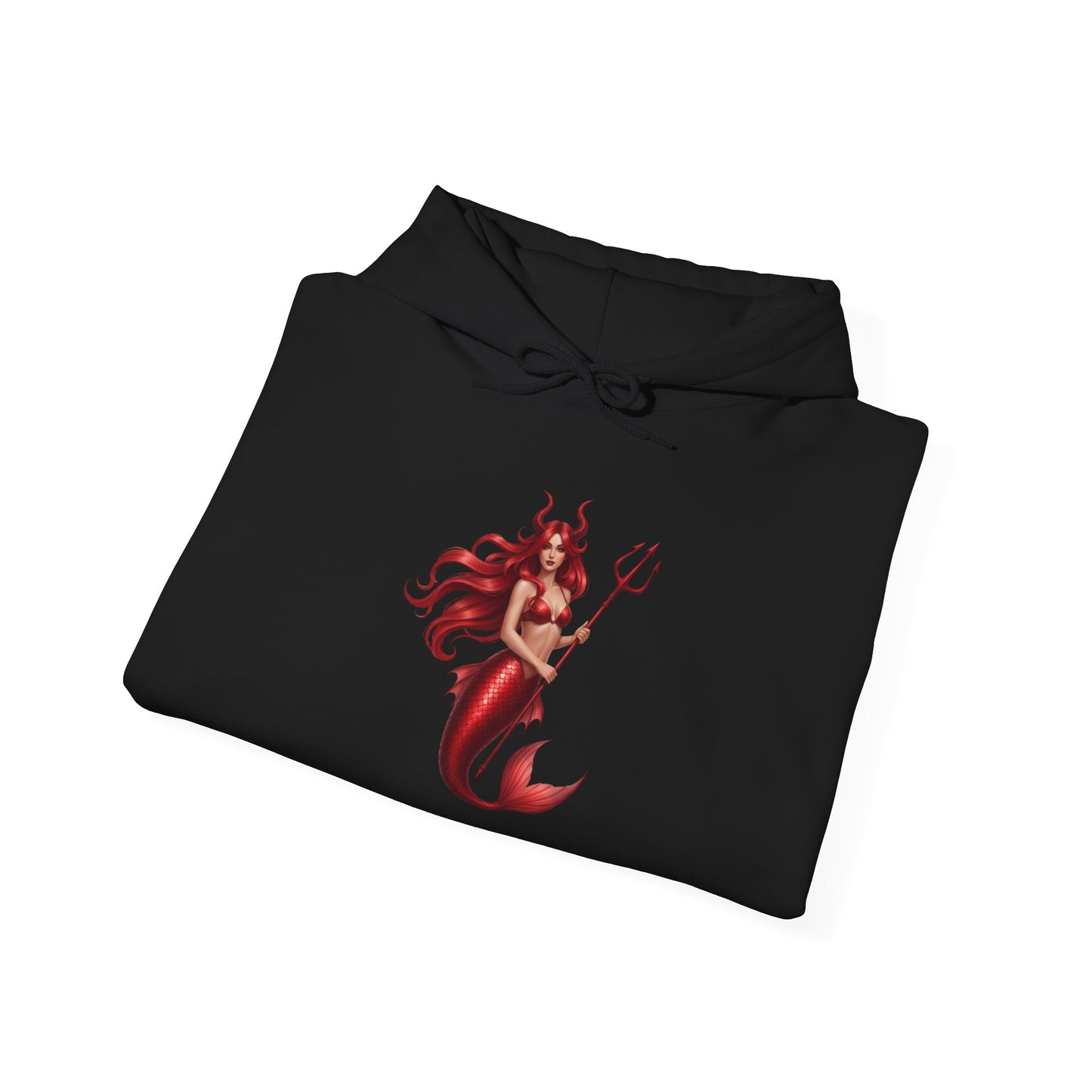 Red Mermaid Unisex Hoodie with Trident Design