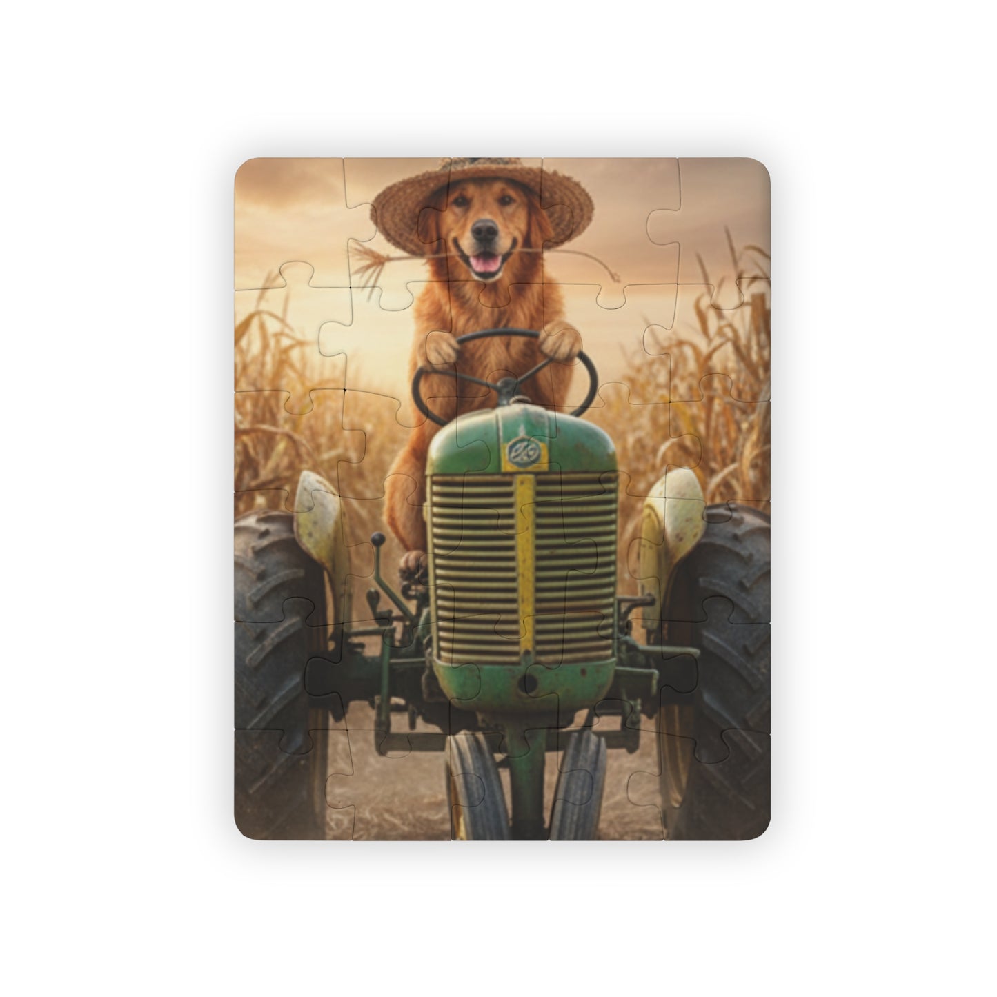 Kids Puzzle Golden Retriever Driving Tractor 30-Piece