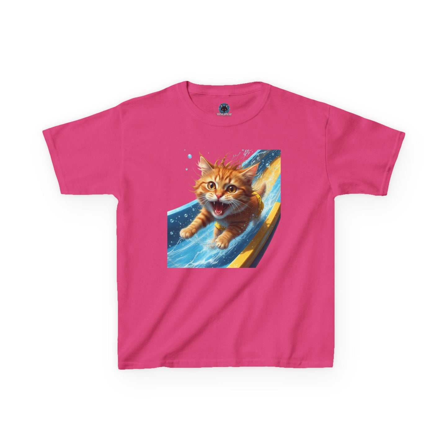 Kids T-shirt - Playful Cat Sliding Down Water Slide