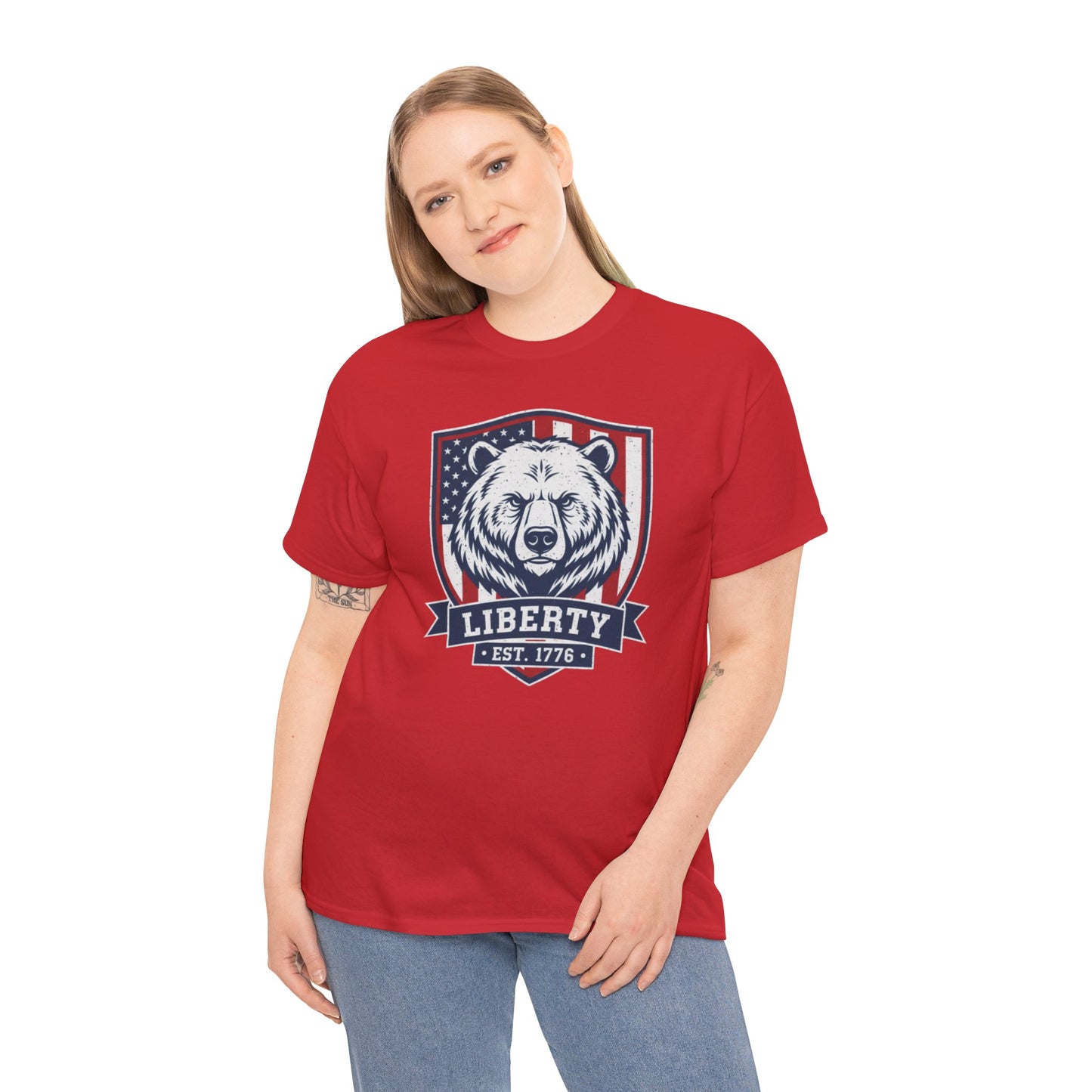 Patriotic Bear Shirt -  USA Flag Shield Tee - Liberty Est 1776 Top s- 4th of July Gift - American Animal Apparel