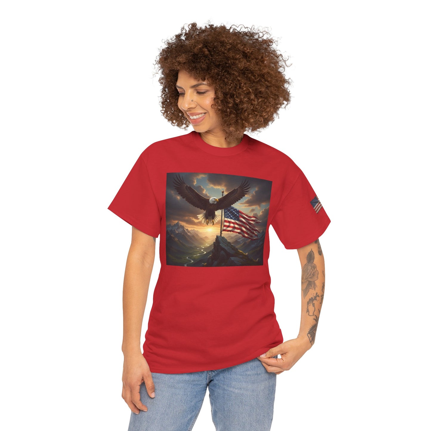 Patriotic Tee with Bald Eagle and Flag