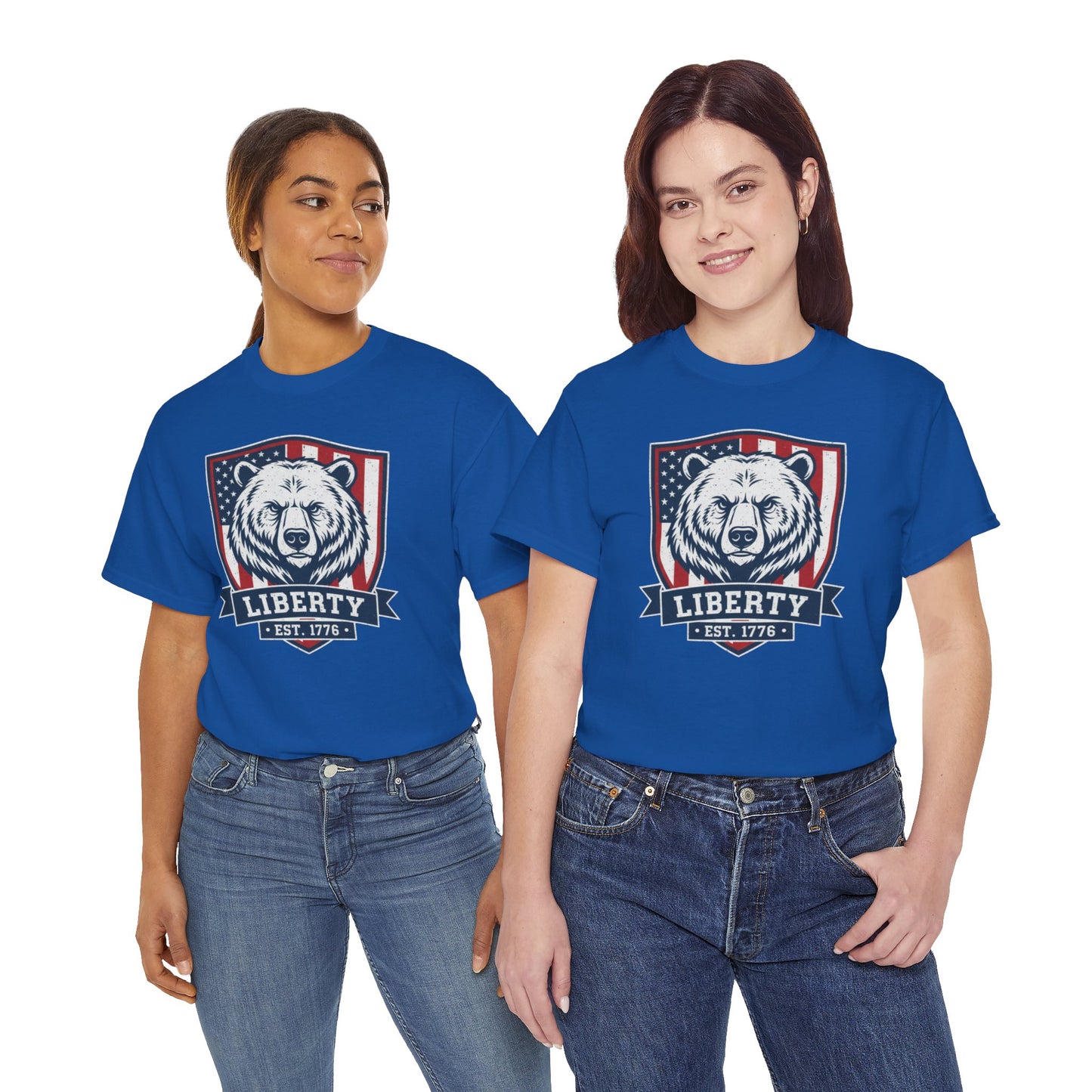 Patriotic Bear Shirt -  USA Flag Shield Tee - Liberty Est 1776 Top s- 4th of July Gift - American Animal Apparel