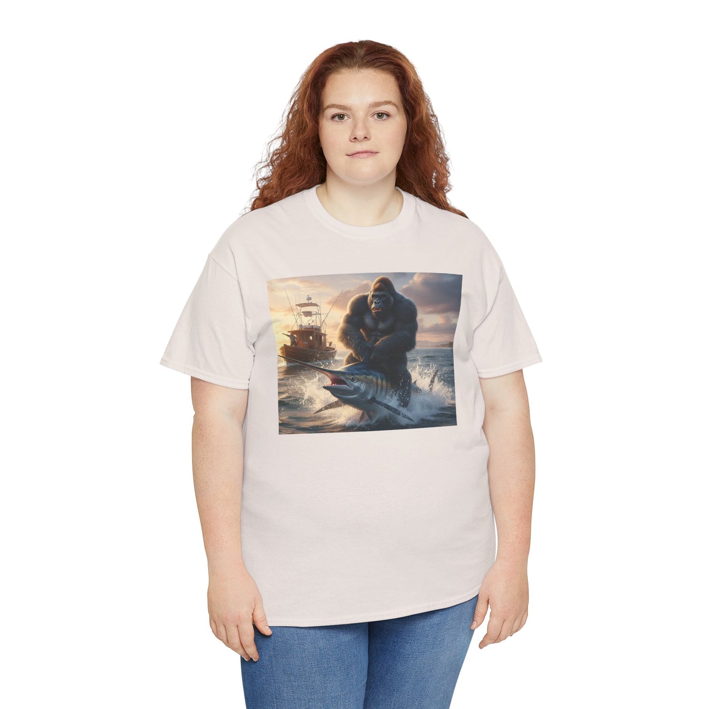 Gorilla riding a swordfish in the ocean design T-Shirt