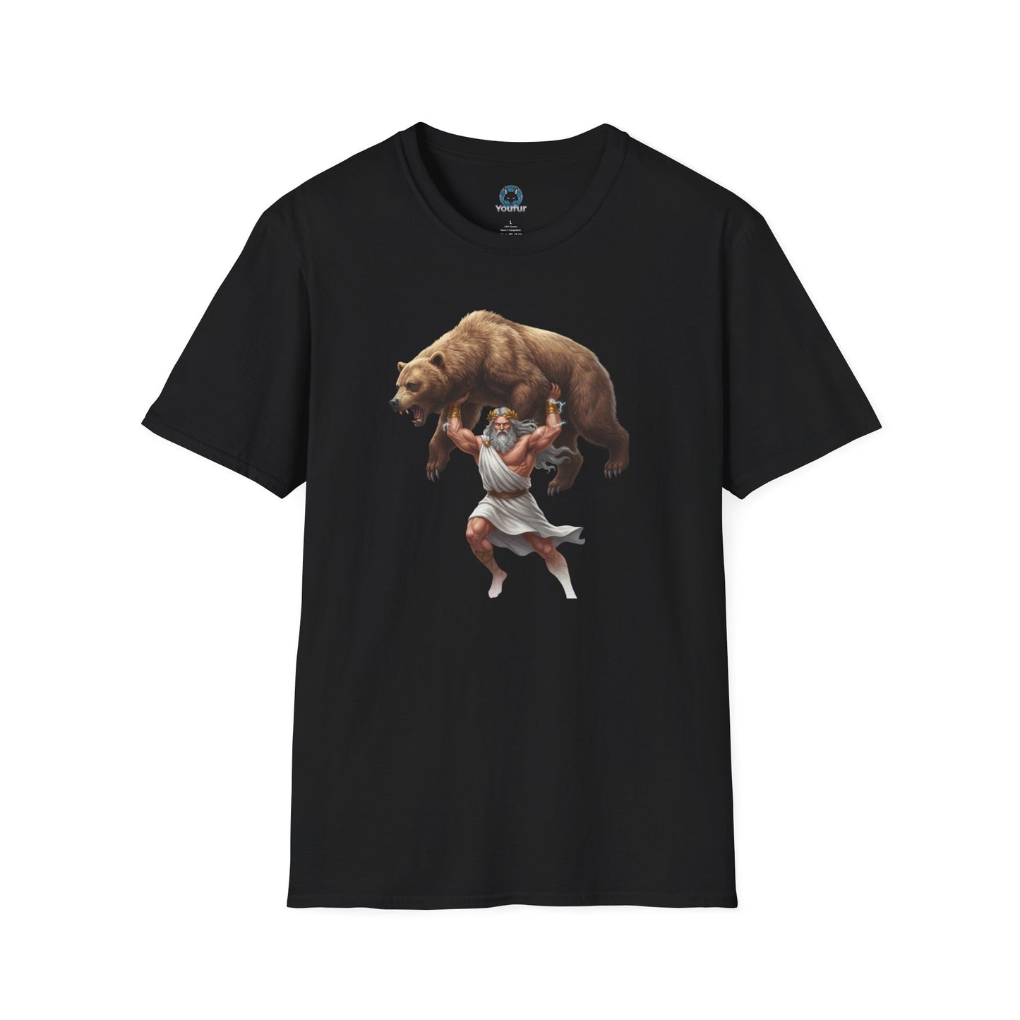 Mythical Greek Zues Softstyle T-Shirt with Grizzly Bear Design