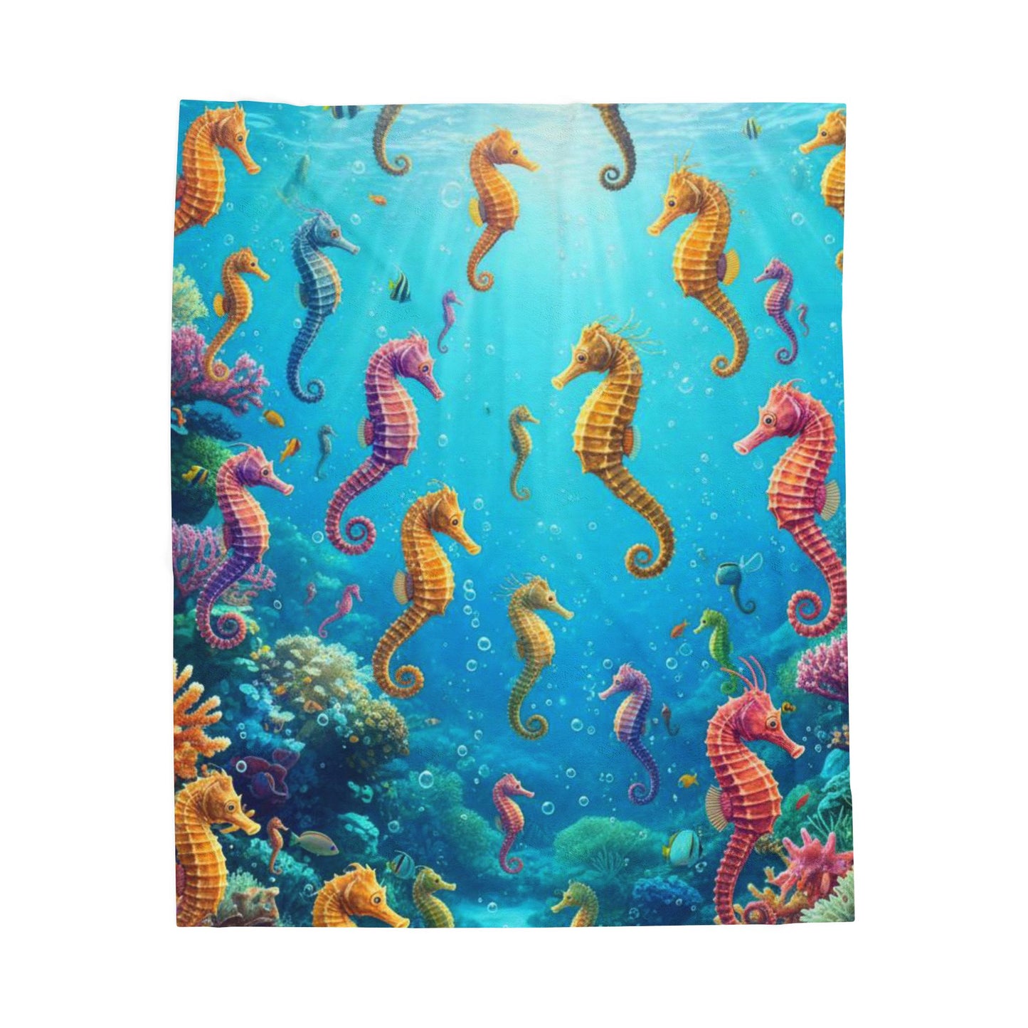 Velveteen Plush Blanket - Cozy Seahorse Design