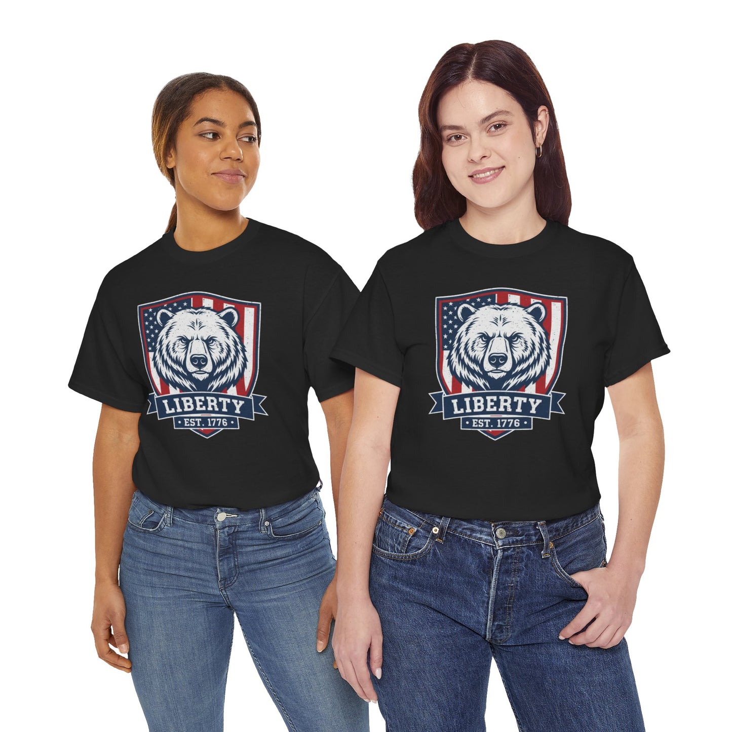 Patriotic Bear Shirt -  USA Flag Shield Tee - Liberty Est 1776 Top s- 4th of July Gift - American Animal Apparel