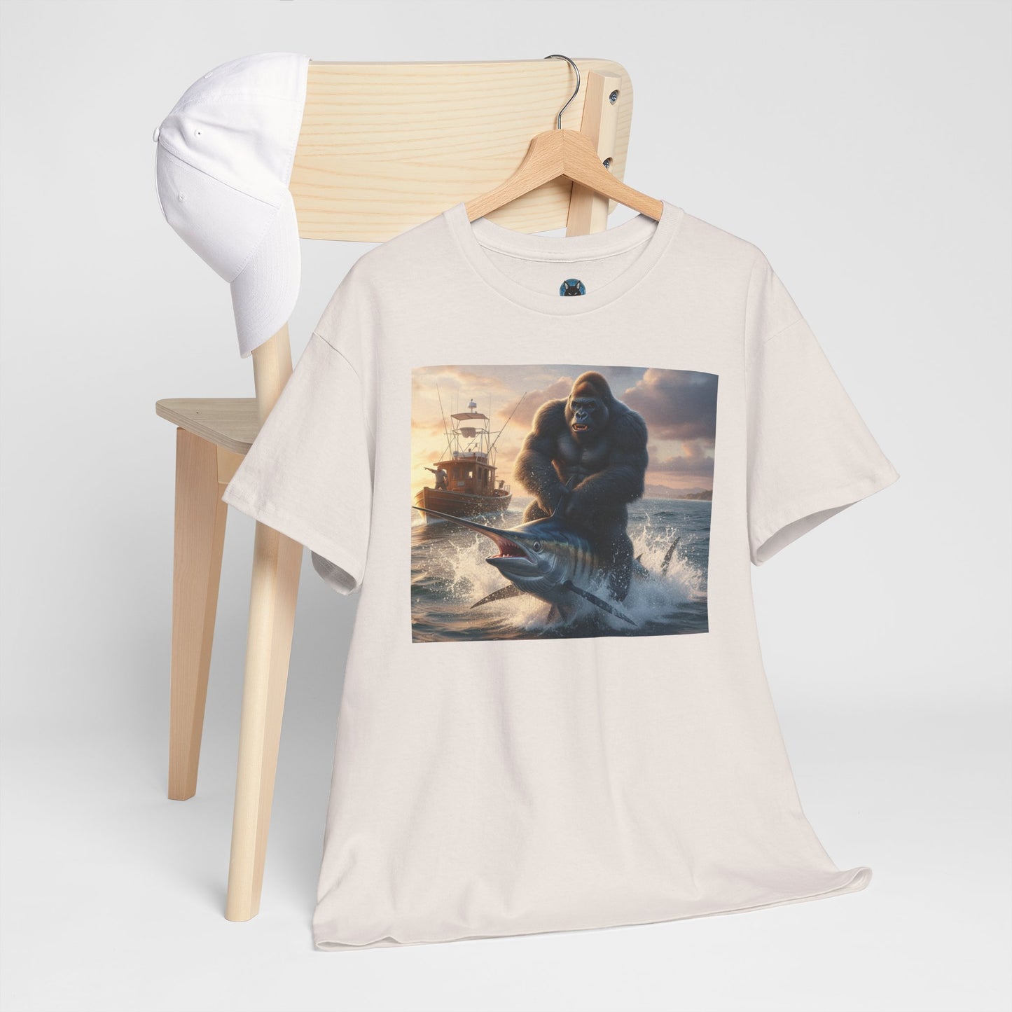 Gorilla riding a swordfish in the ocean design T-Shirt