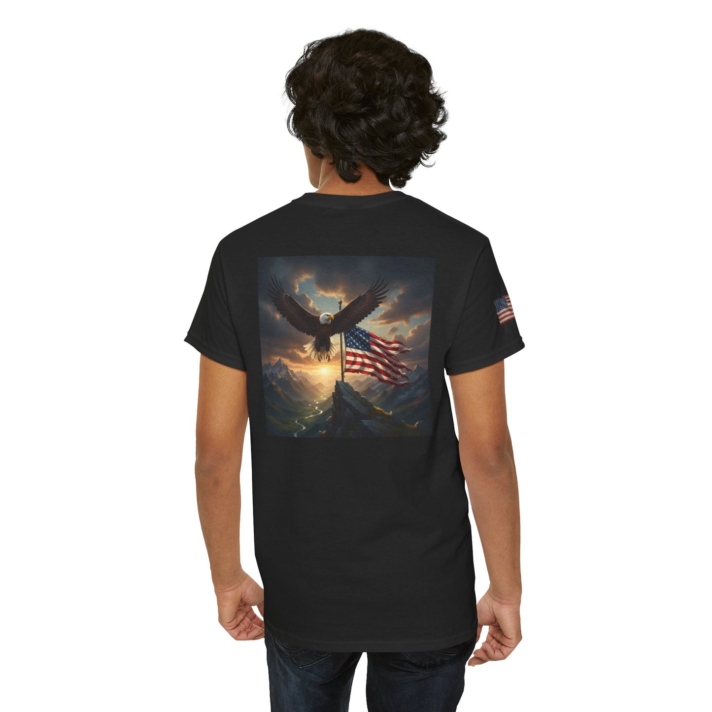 Patriotic Tee with Bald Eagle and Flag