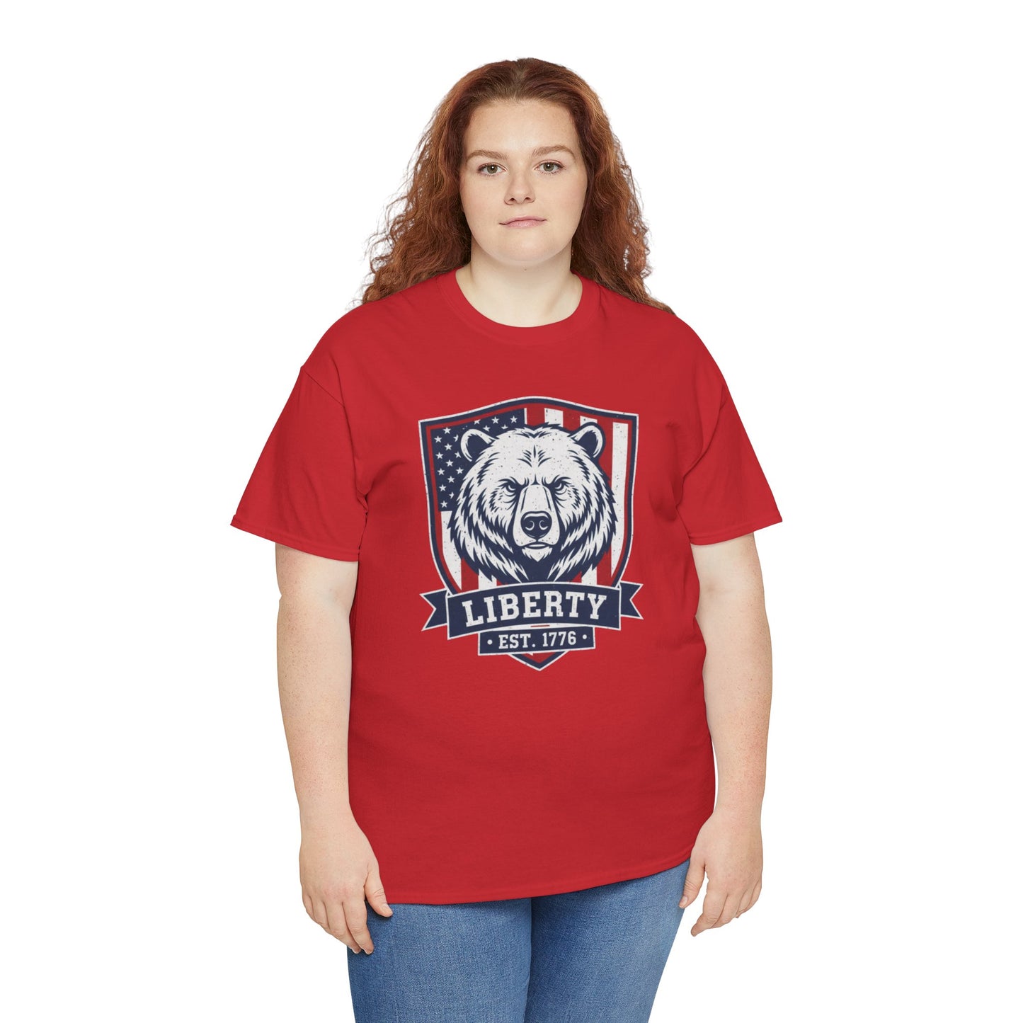 Patriotic Bear Shirt -  USA Flag Shield Tee - Liberty Est 1776 Top s- 4th of July Gift - American Animal Apparel