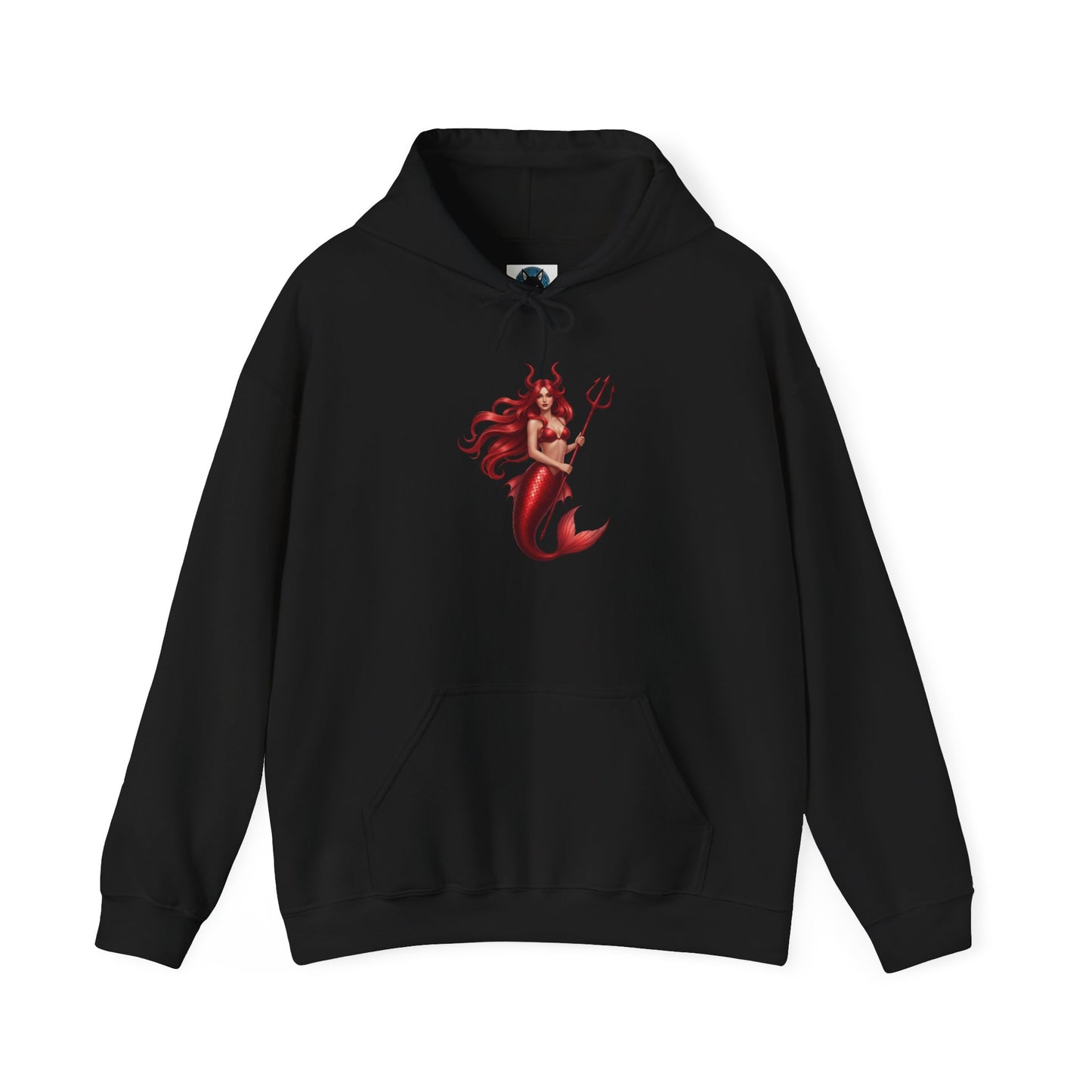 Red Mermaid Unisex Hoodie with Trident Design
