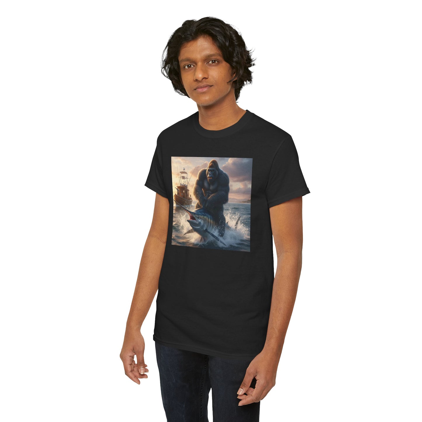Gorilla riding a swordfish in the ocean design T-Shirt