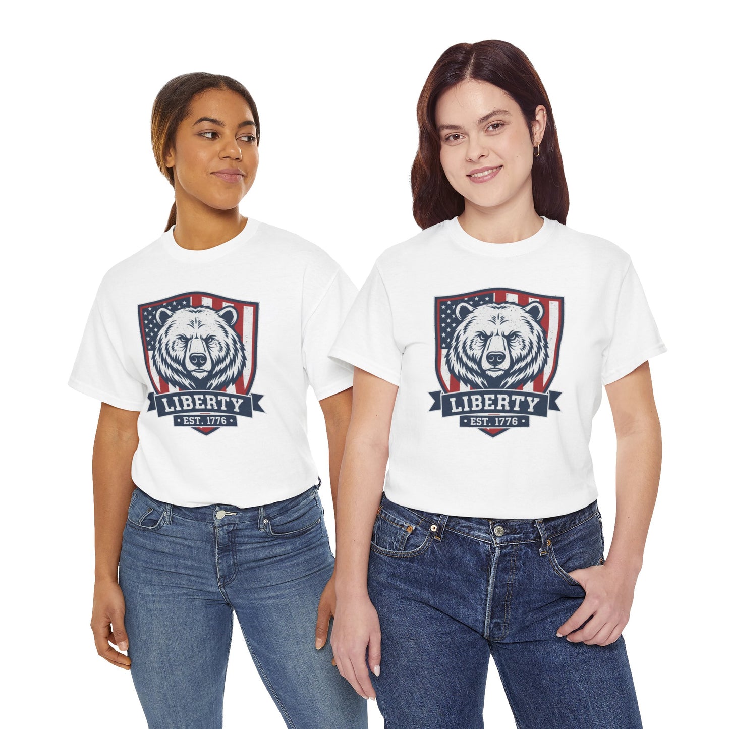 Patriotic Bear Shirt -  USA Flag Shield Tee - Liberty Est 1776 Top s- 4th of July Gift - American Animal Apparel