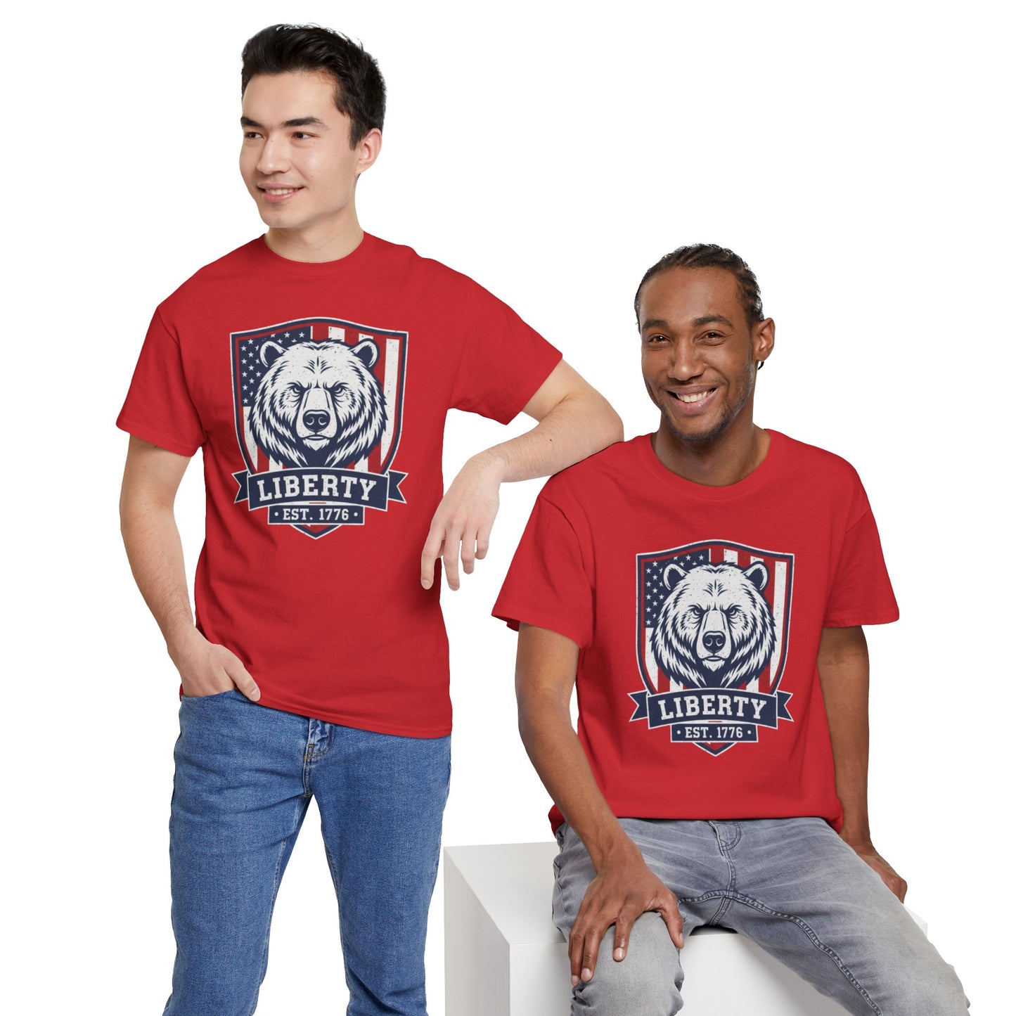 Patriotic Bear Shirt -  USA Flag Shield Tee - Liberty Est 1776 Top s- 4th of July Gift - American Animal Apparel