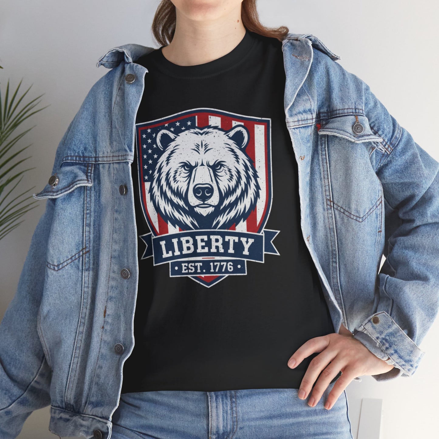Patriotic Bear Shirt -  USA Flag Shield Tee - Liberty Est 1776 Top s- 4th of July Gift - American Animal Apparel