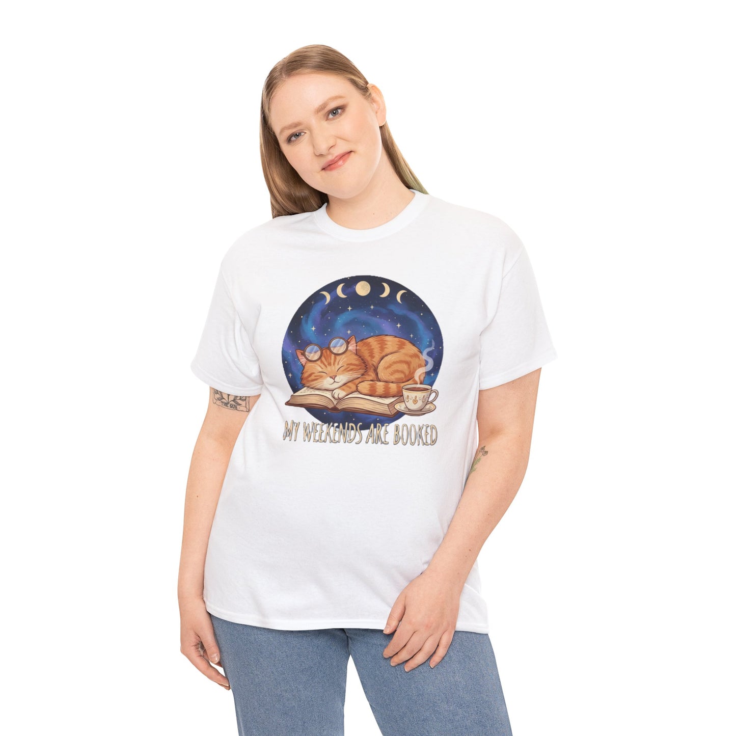 Sleeping Orange Cat shirt | My Weekends Are Booked, moon phases, cozy cat tee