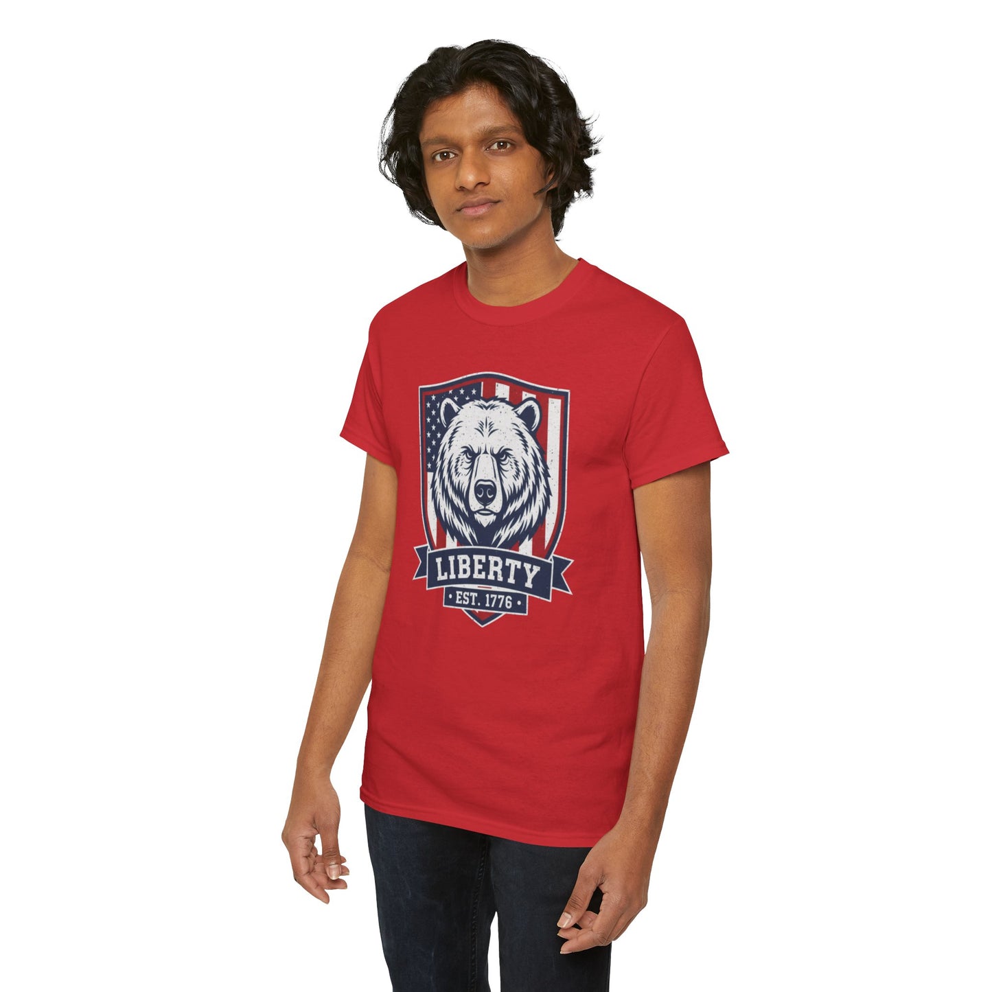 Patriotic Bear Shirt -  USA Flag Shield Tee - Liberty Est 1776 Top s- 4th of July Gift - American Animal Apparel