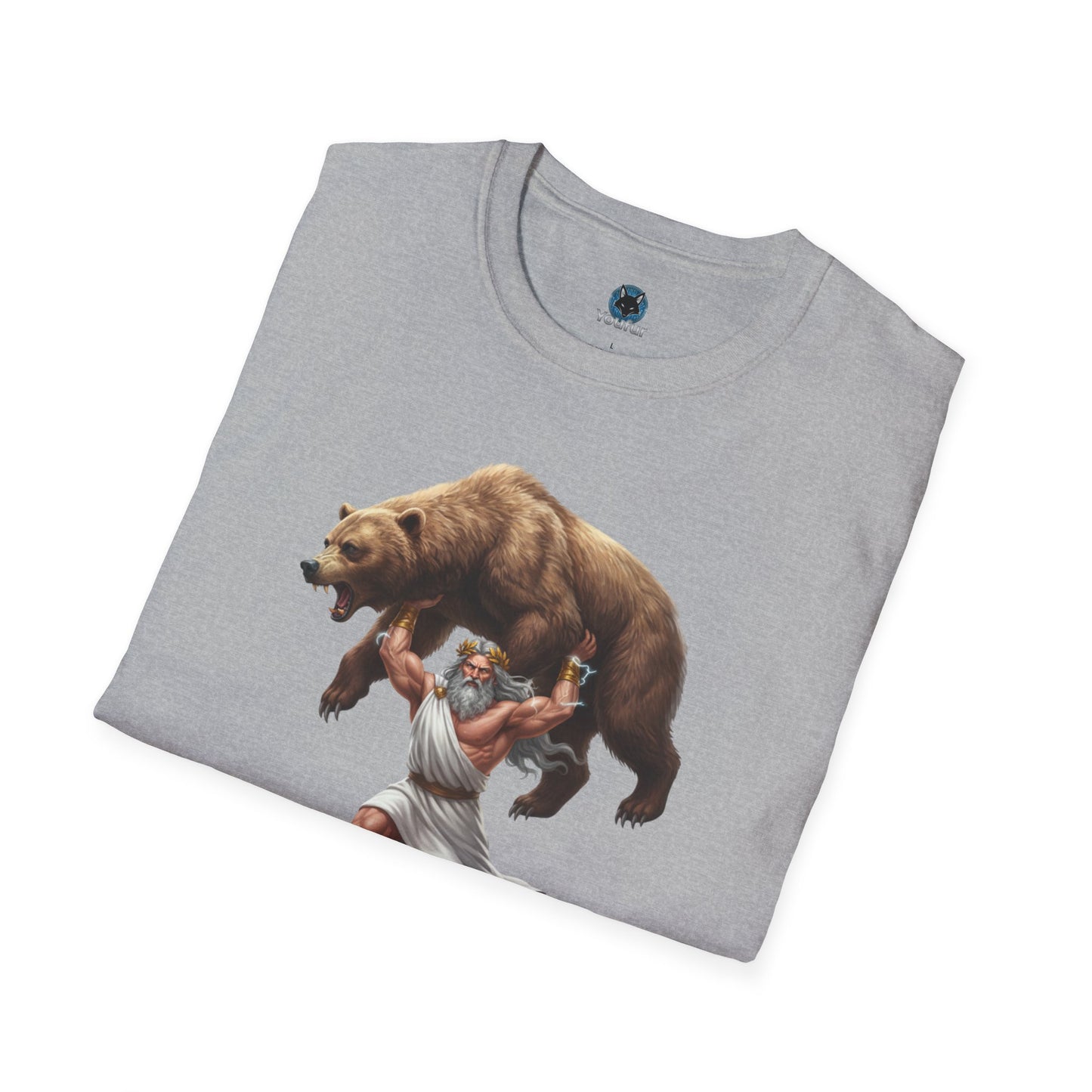 Mythical Greek Zues Softstyle T-Shirt with Grizzly Bear Design