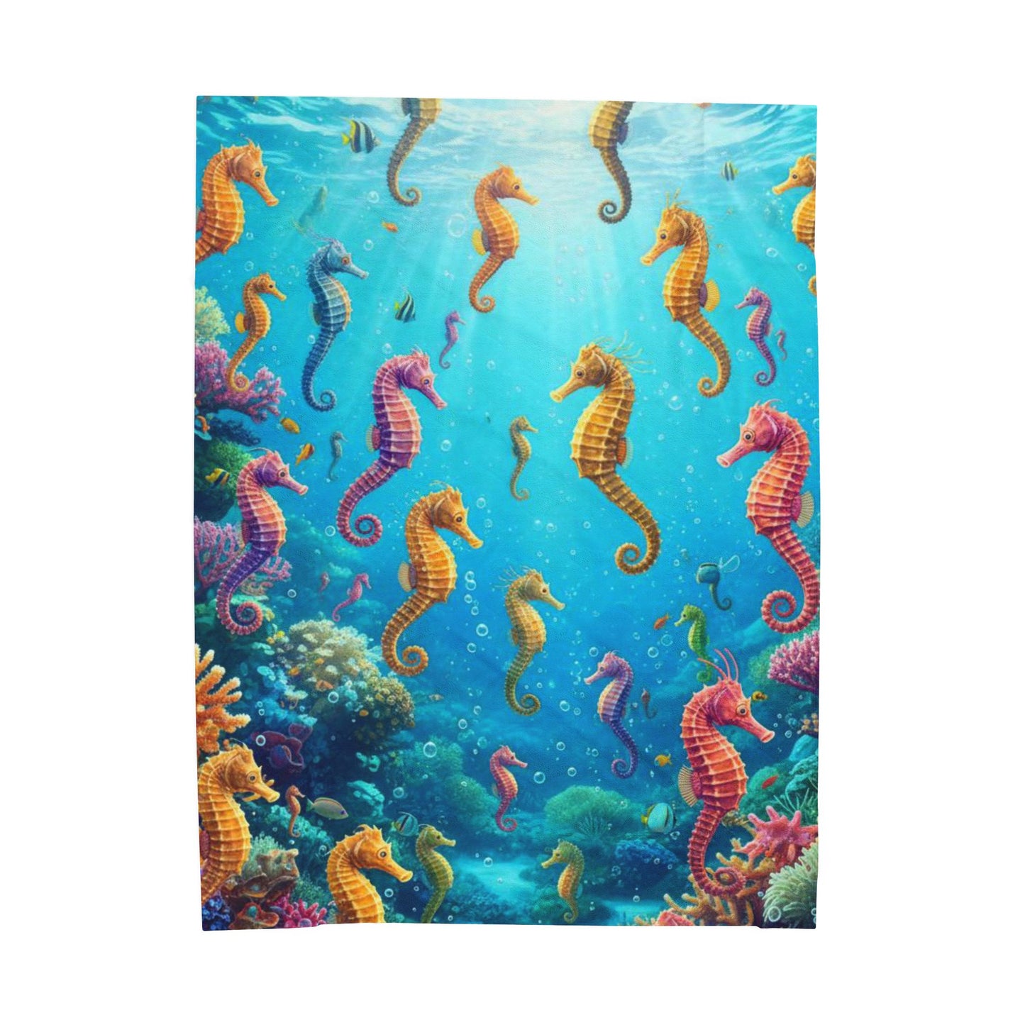 Velveteen Plush Blanket - Cozy Seahorse Design