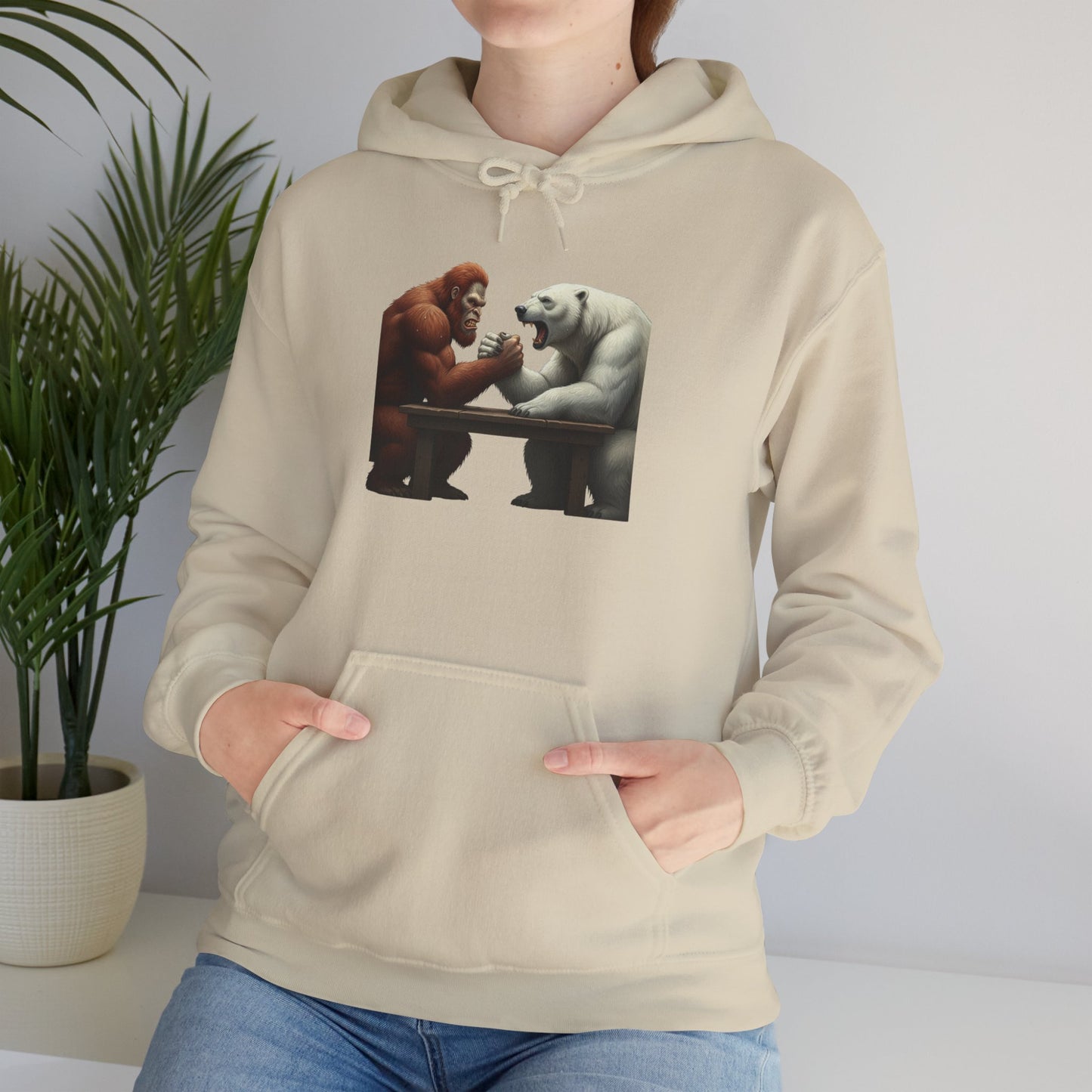 Bigfoot Arm Wrestling Polar Bear Hoodie - Unisex Sweatshirt