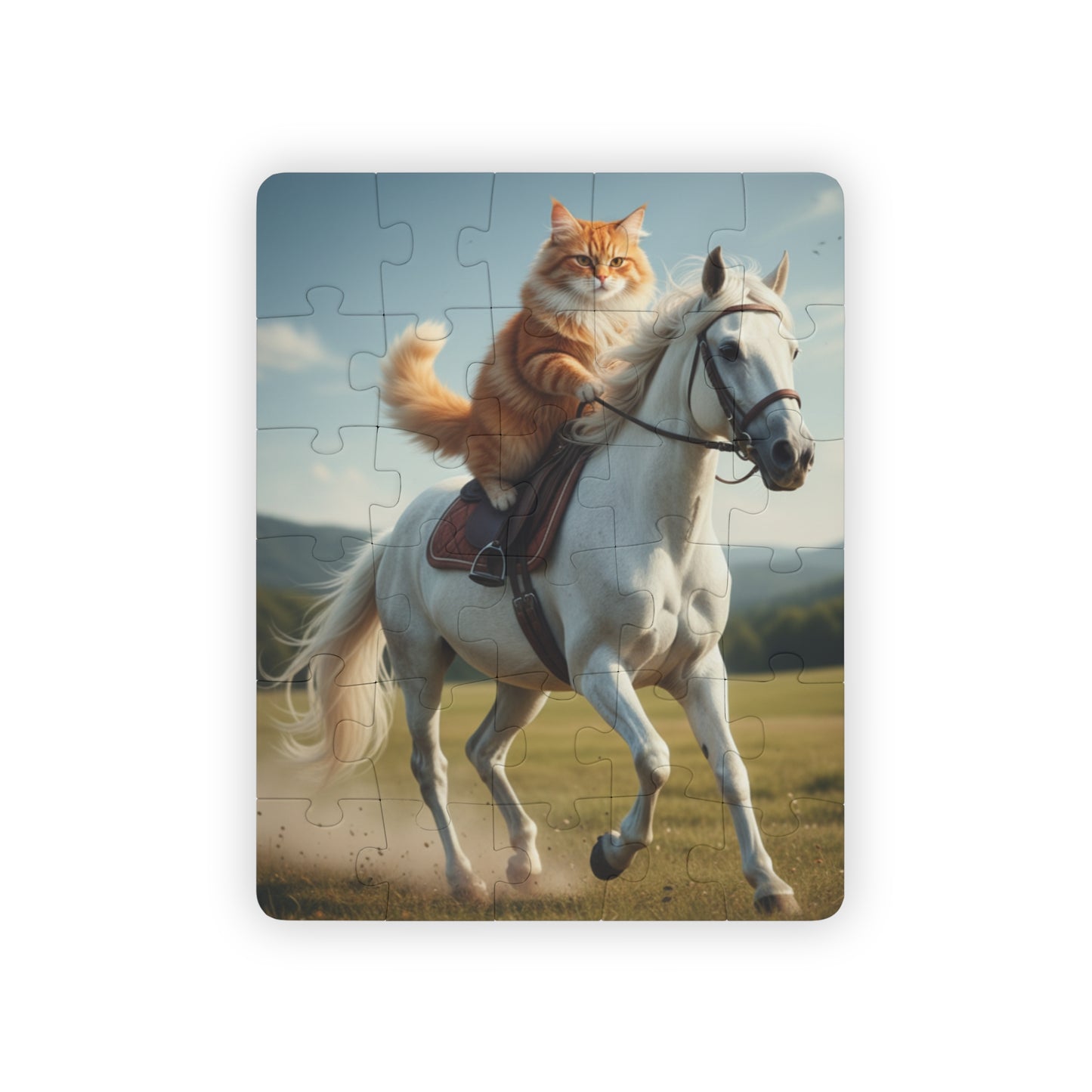Kids' Puzzle - Orange Cat Riding White Horse 30-Piece Puzzle