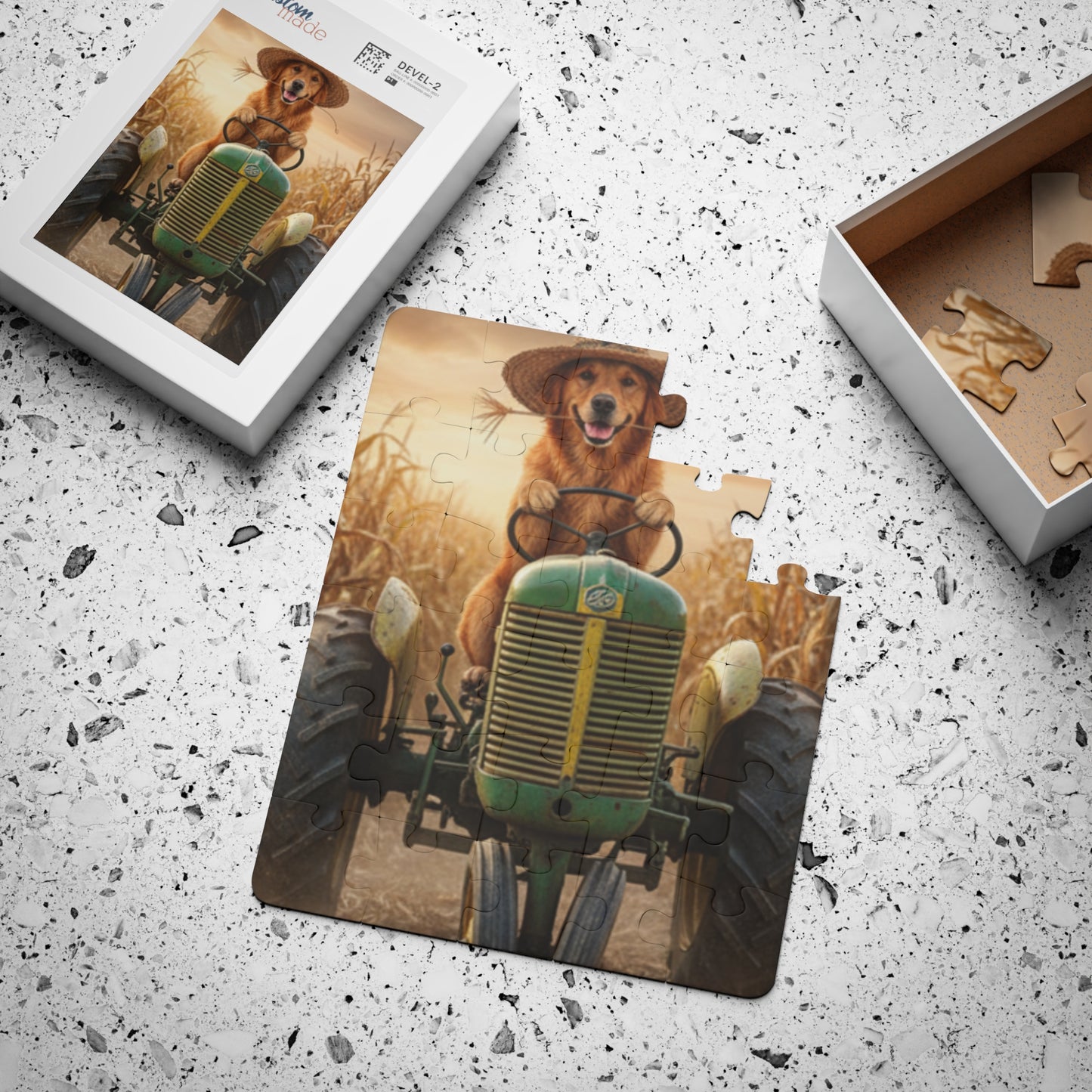 Kids Puzzle Golden Retriever Driving Tractor 30-Piece